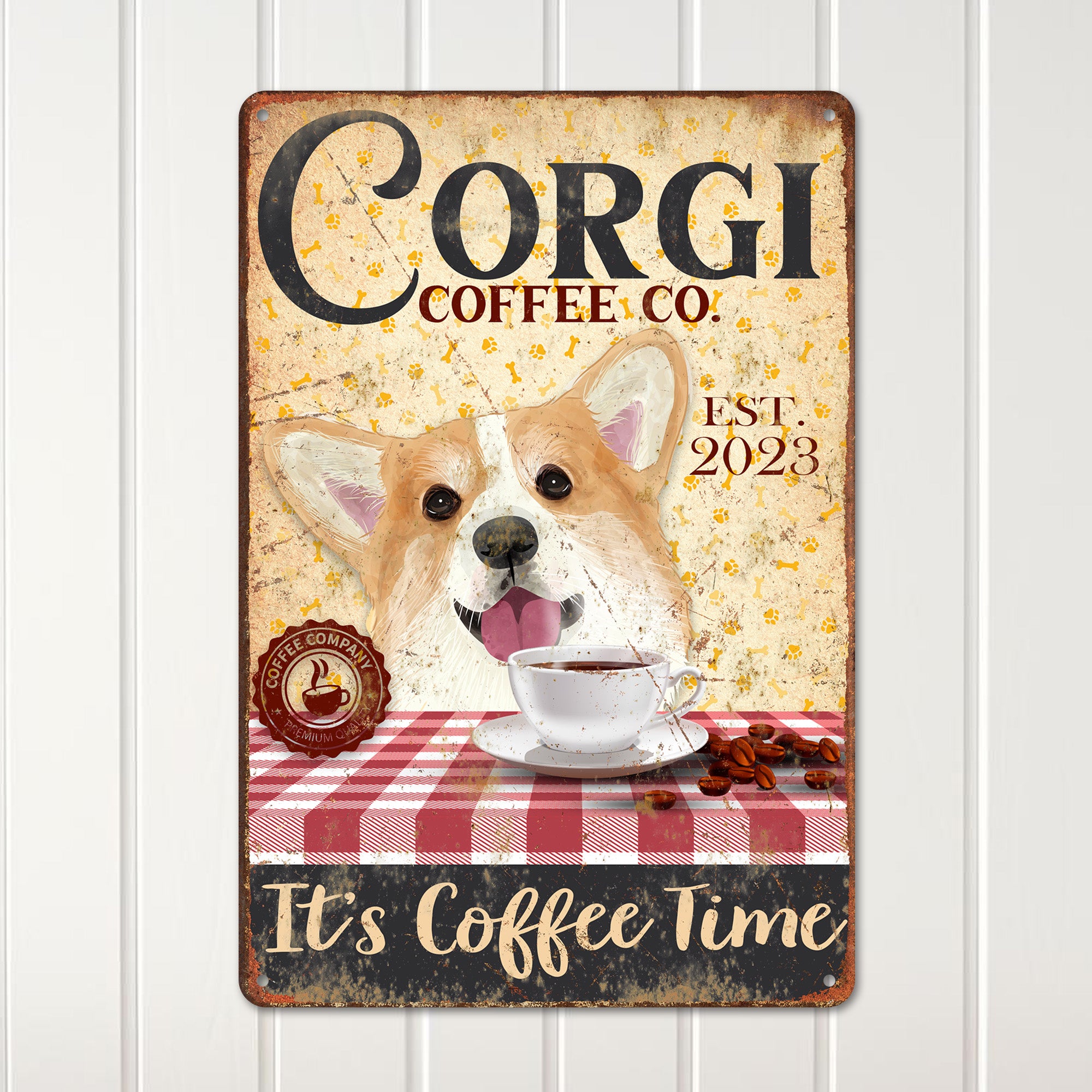 Customizable Corgi Coffee Co. Metal Sign - Handcrafted Vintage-Style Wall Art for Dog Lovers - Perfect Personalized Gift for Coffee Enthusiasts - Image 2