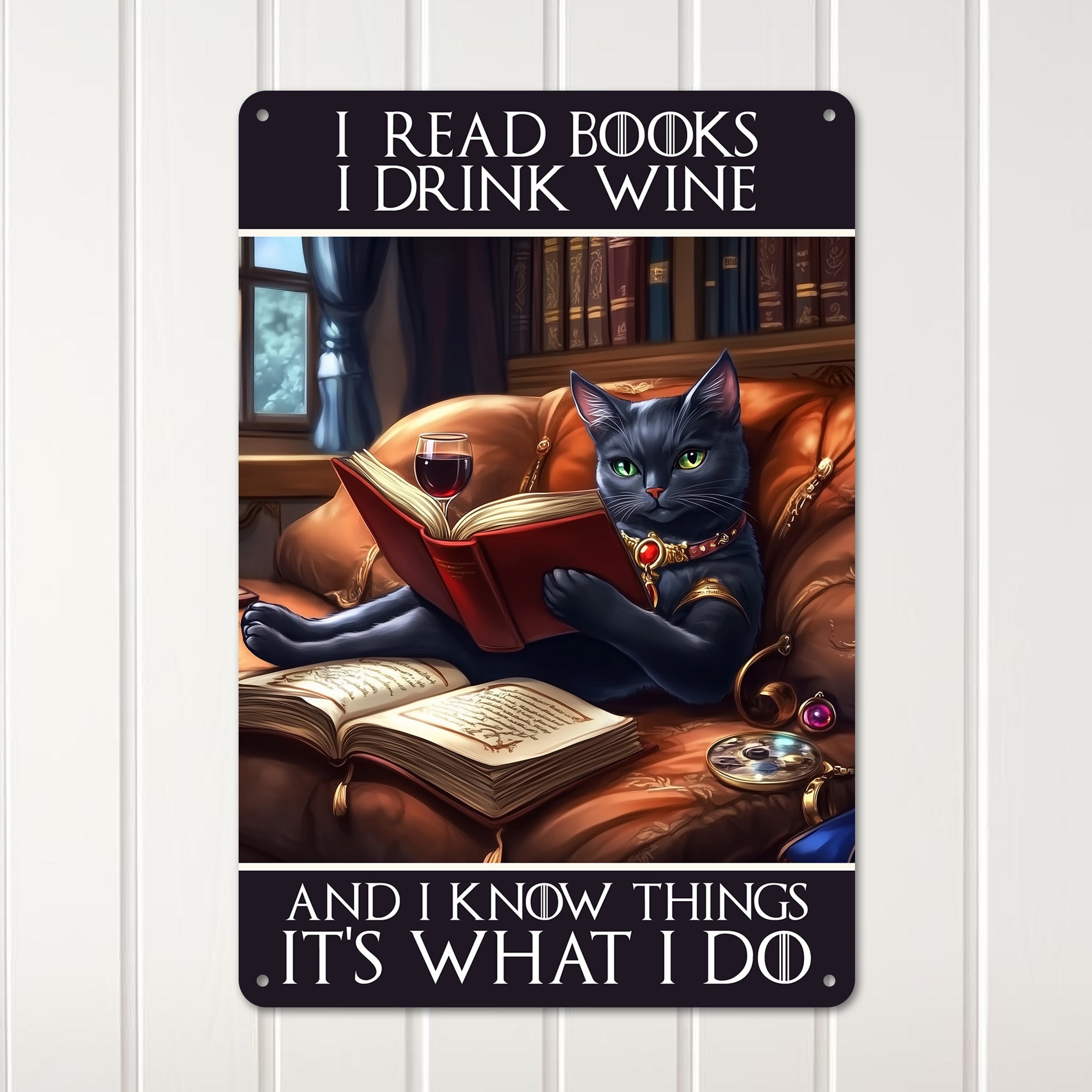 Personalized Vintage Cat Metal Sign - "I Read Books, I Drink Wine" | Perfect Gift for Book Lovers & Wine Enthusiasts - Image 3