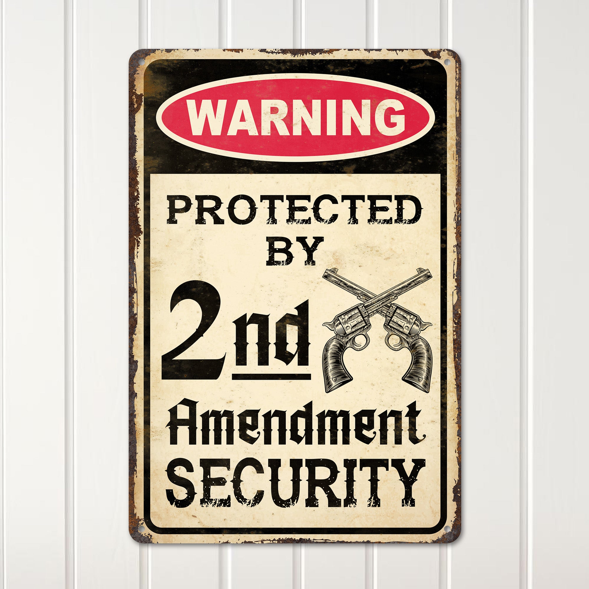 Personalized "Protected by 2nd Amendment" Vintage Metal Sign – Durable, Handcrafted Home Security Decor, Ideal for Patriotic Gift-Giving - Image 2