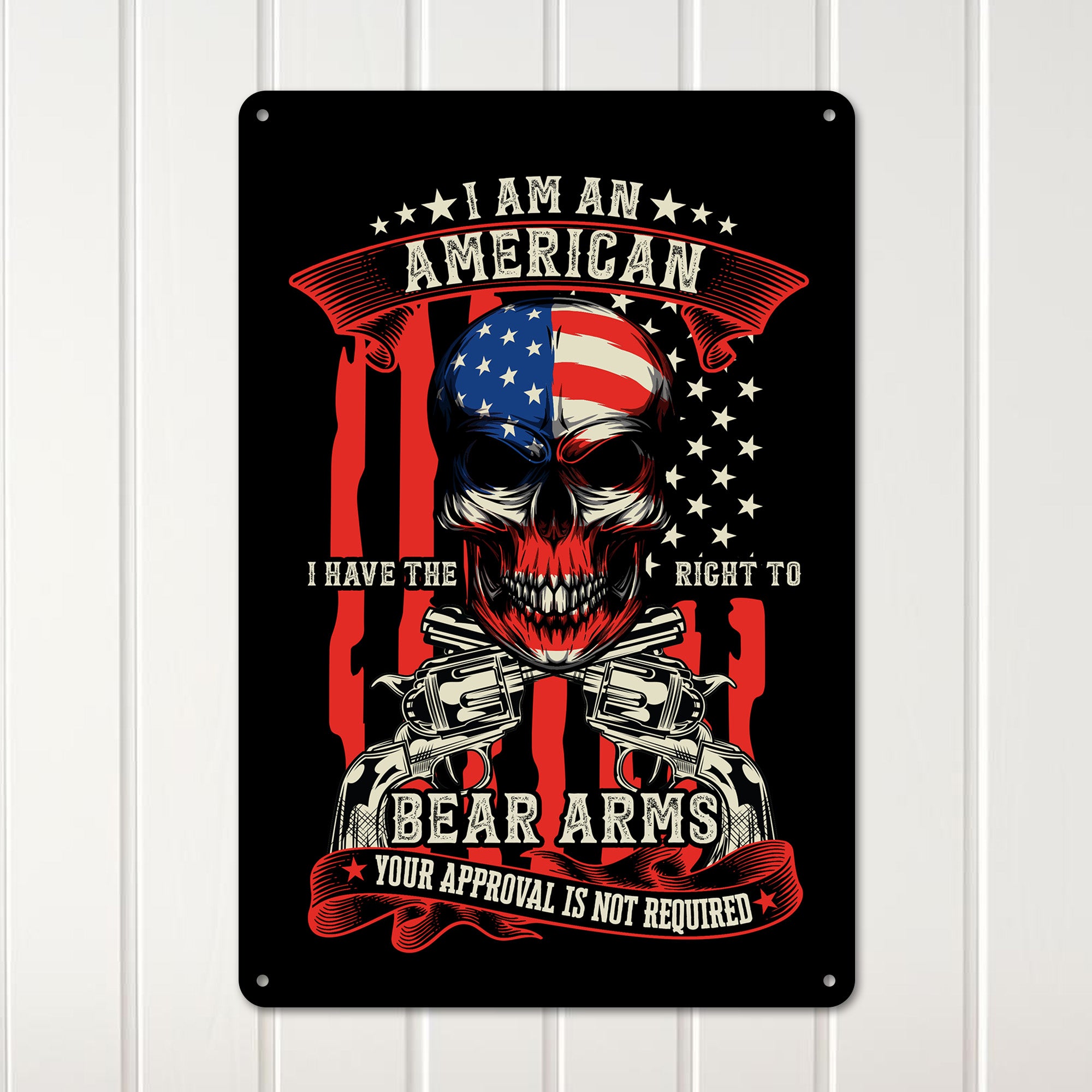 Personalized Patriotic Metal Sign with American Flag and Skull Graphic – Perfect for Gun Enthusiasts and Unique Gift Giving - Image 3