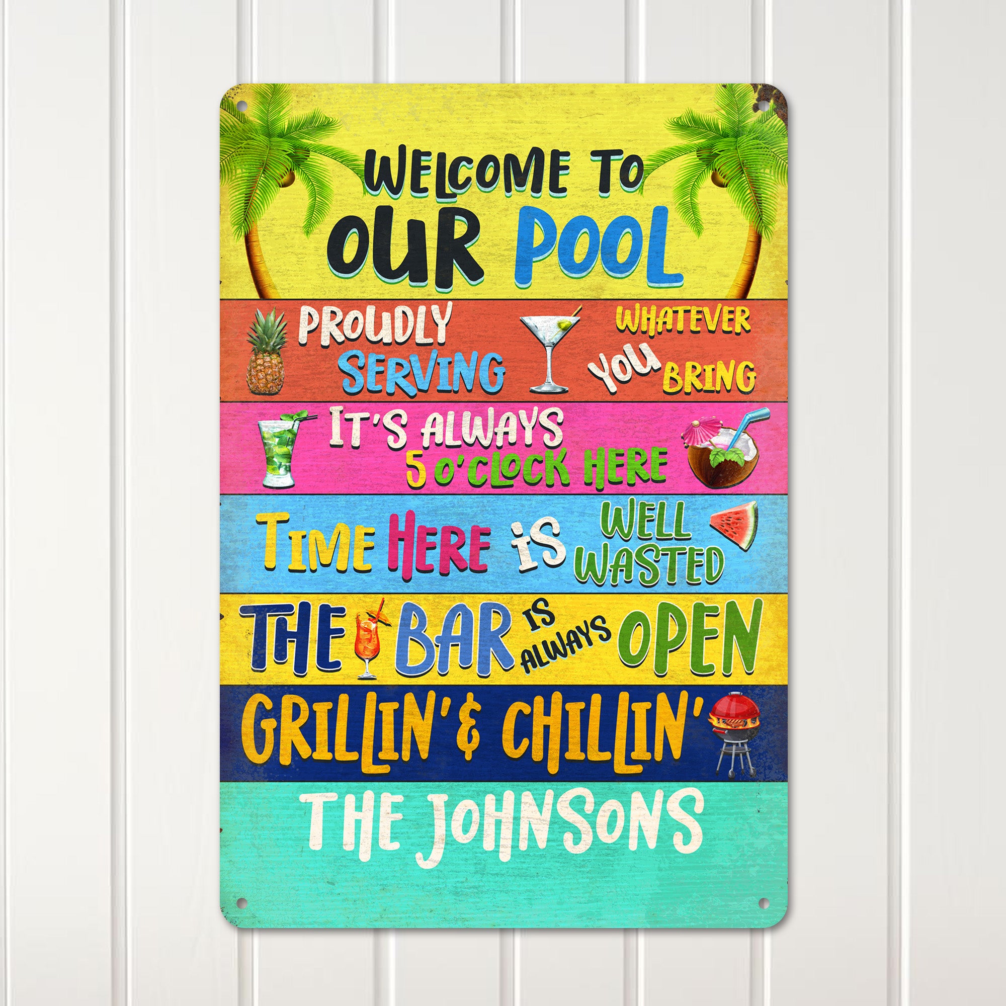Personalized Poolside Paradise Metal Sign - Customizable Outdoor Decor for Relaxation and Fun - Image 2