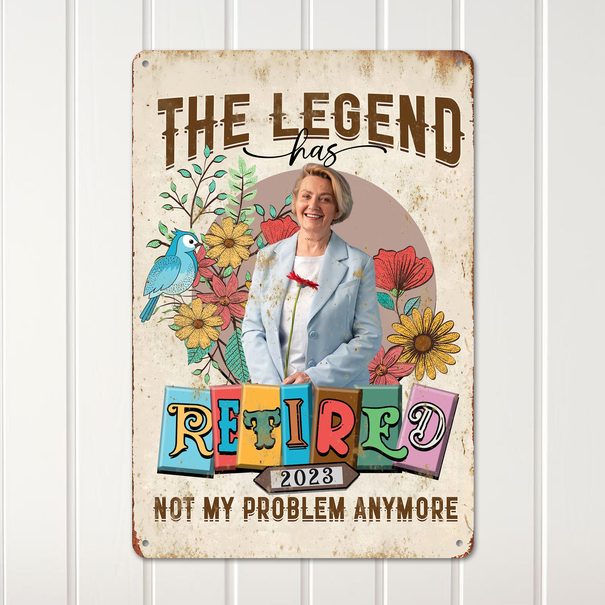 Personalized Retirement Metal Sign - "The Legend Has Retired" 2023 - Custom Floral Design for Ultimate Retirement Celebration - Image 2