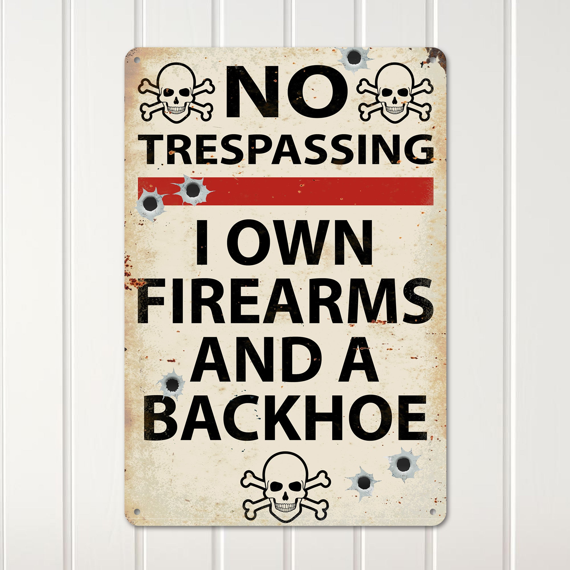 Personalized "No Trespassing" Metal Sign with Skulls and Bullet Holes – Perfect for Gun Owners and Humor Enthusiasts - Image 2
