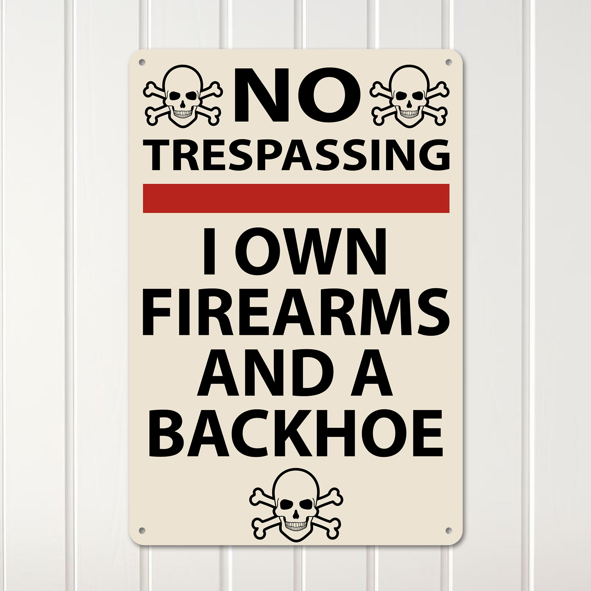 Personalized "No Trespassing" Metal Sign with Skulls and Bullet Holes – Perfect for Gun Owners and Humor Enthusiasts - Image 3