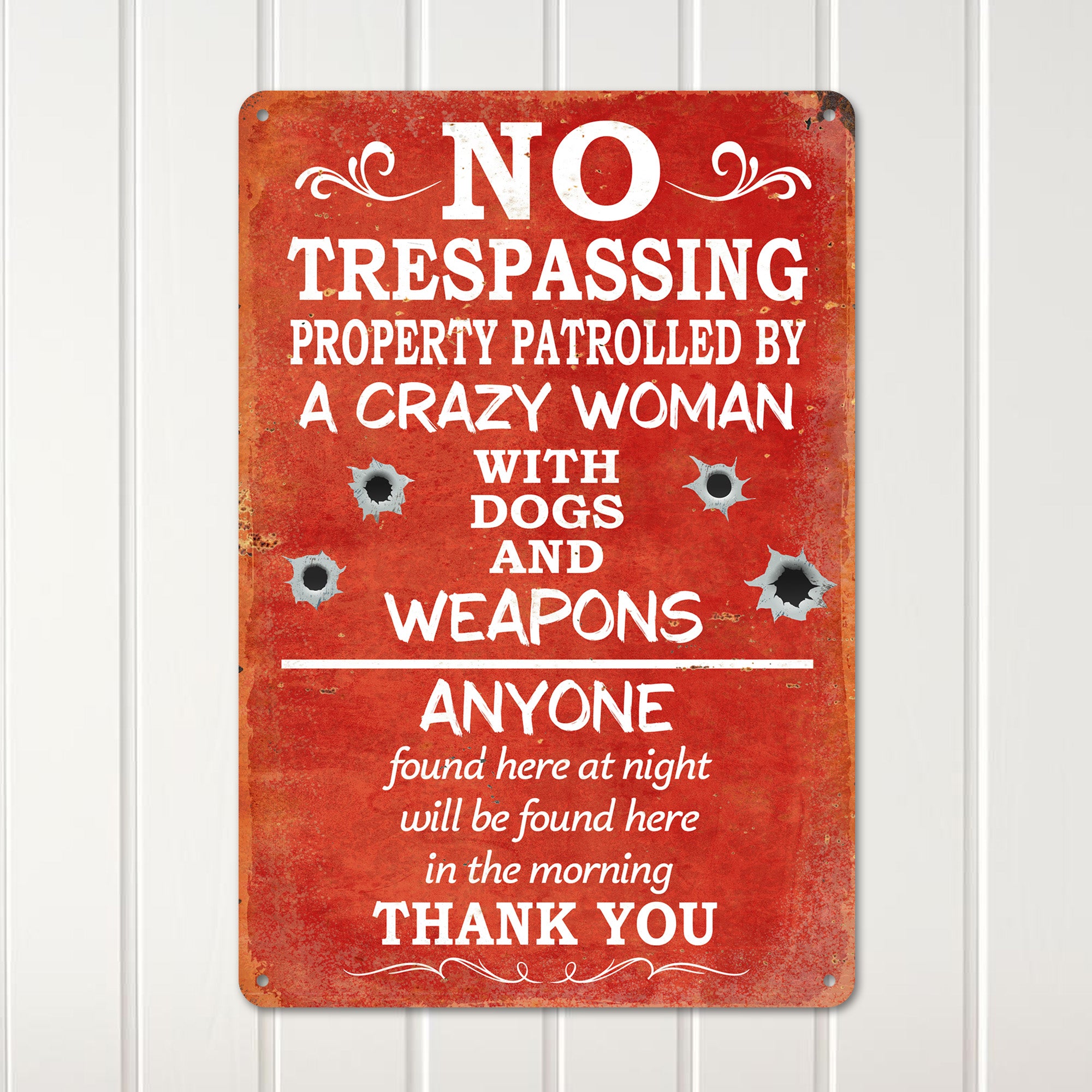 Personalized No Trespassing Metal Sign - Rustic Red Humor Decor with Customizable Text for Home and Yard - Image 2