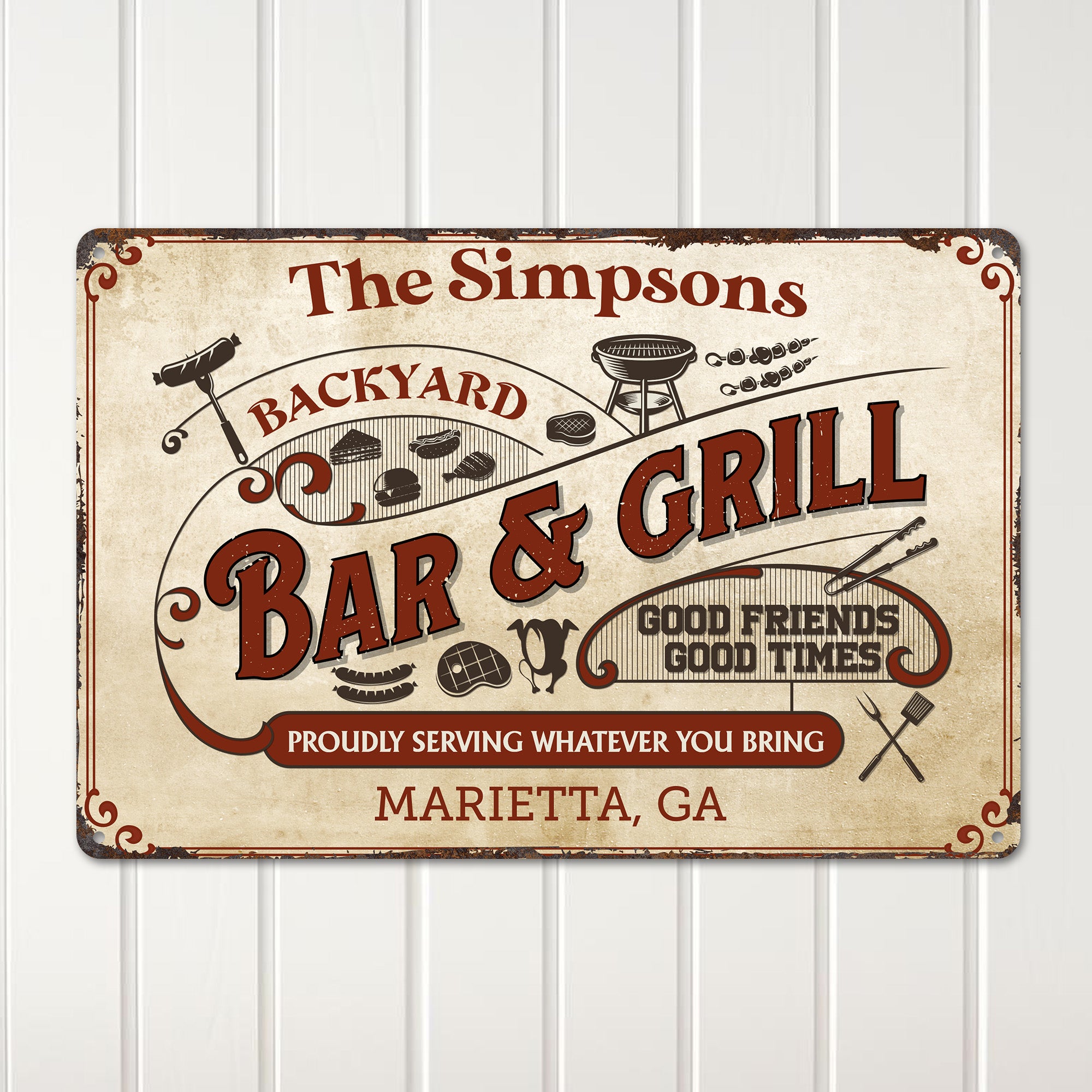 Personalized Vintage Style Backyard Bar & Grill Metal Sign – Ideal for Custom Home Décor & Unique Gift-Giving - Image 2