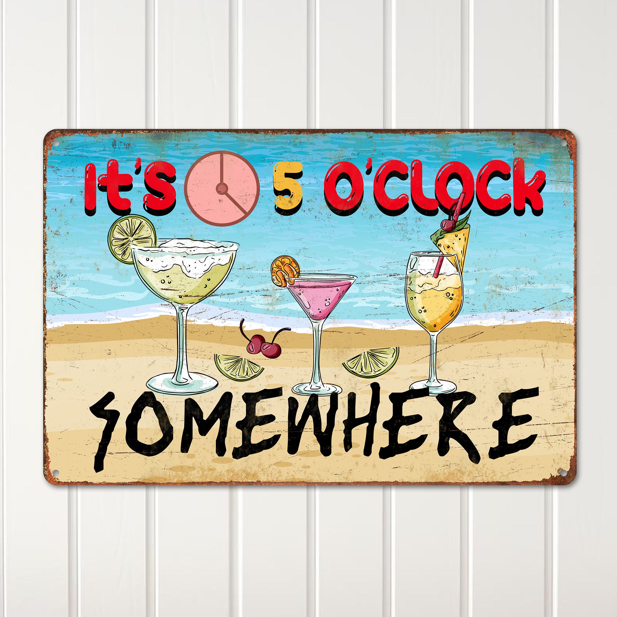 Personalized "It's 5 O'Clock Somewhere" Metal Sign - Perfect Handmade Beach-Themed Wall Decor for Home Bars and Gift-Giving - Image 2