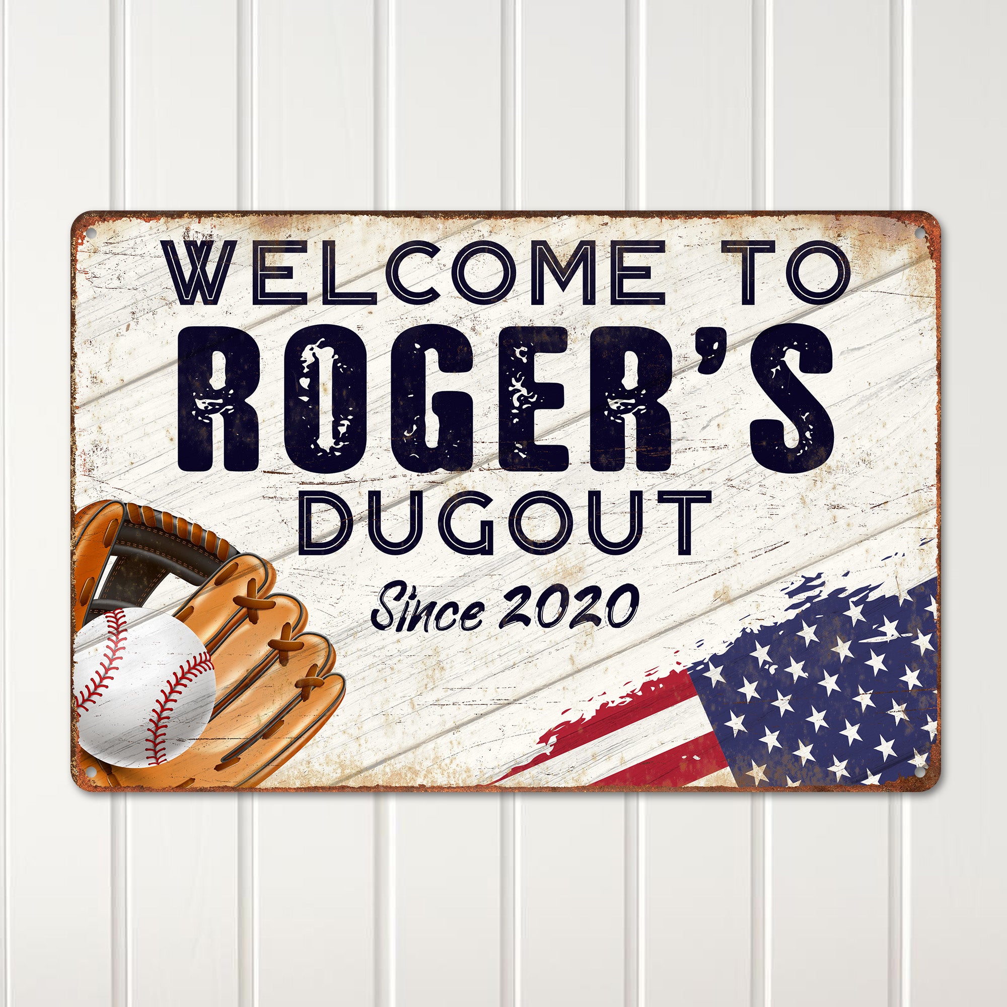 Personalized Baseball Dugout Metal Sign – Customizable Welcome Plaque with American Flag Design, Perfect for Sports Enthusiasts - Image 2