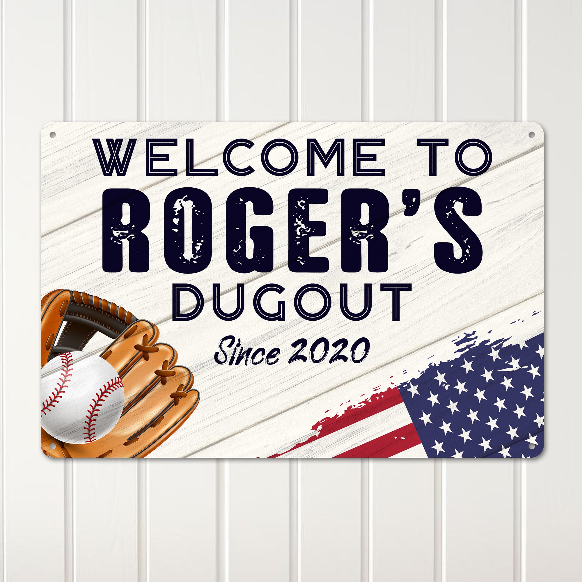 Personalized Baseball Dugout Metal Sign – Customizable Welcome Plaque with American Flag Design, Perfect for Sports Enthusiasts - Image 3