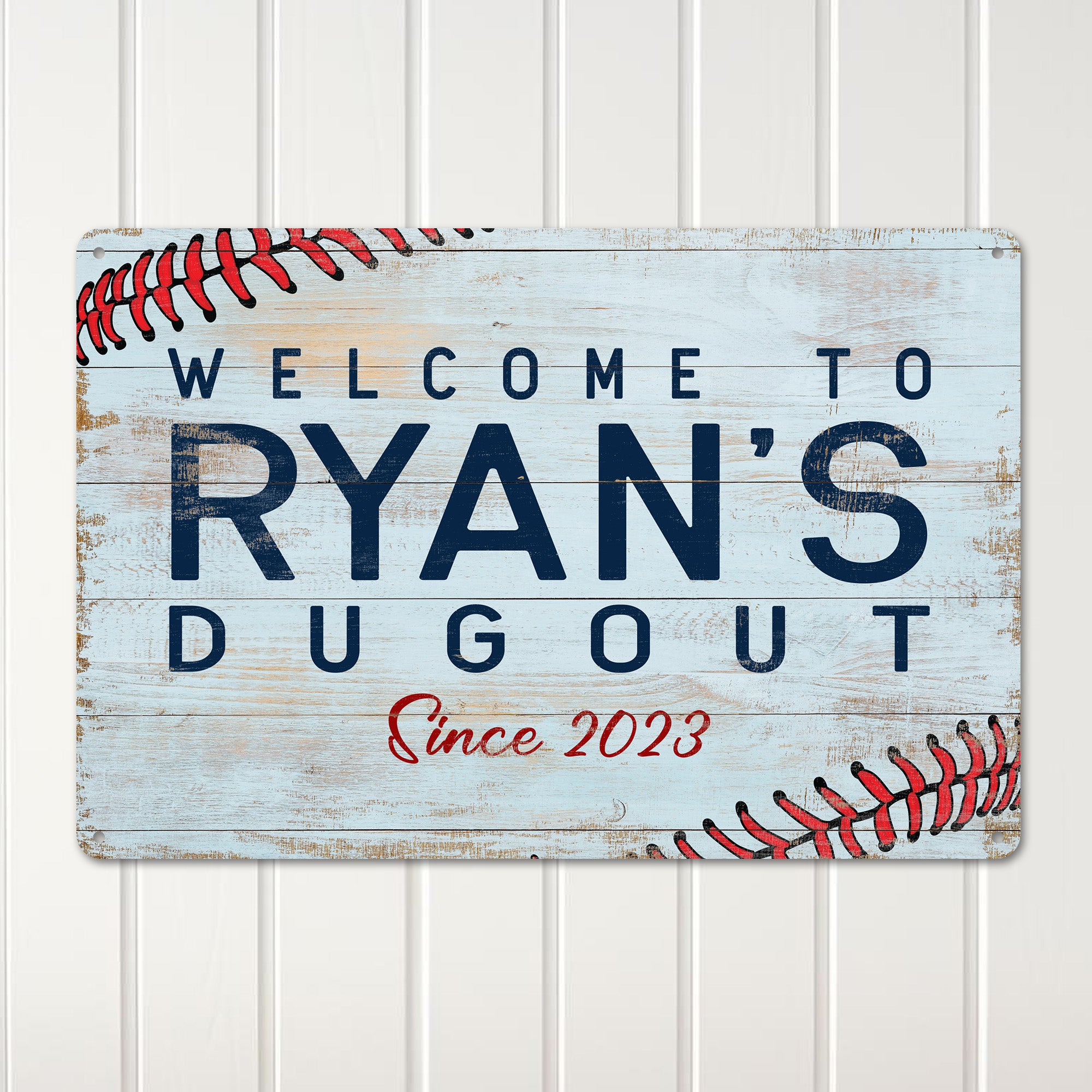 Personalized Baseball-Themed Metal Sign - "Welcome to [Name]'s Dugout" - Custom Sports Home Decor - Perfect Gift for Baseball Lovers - Image 2