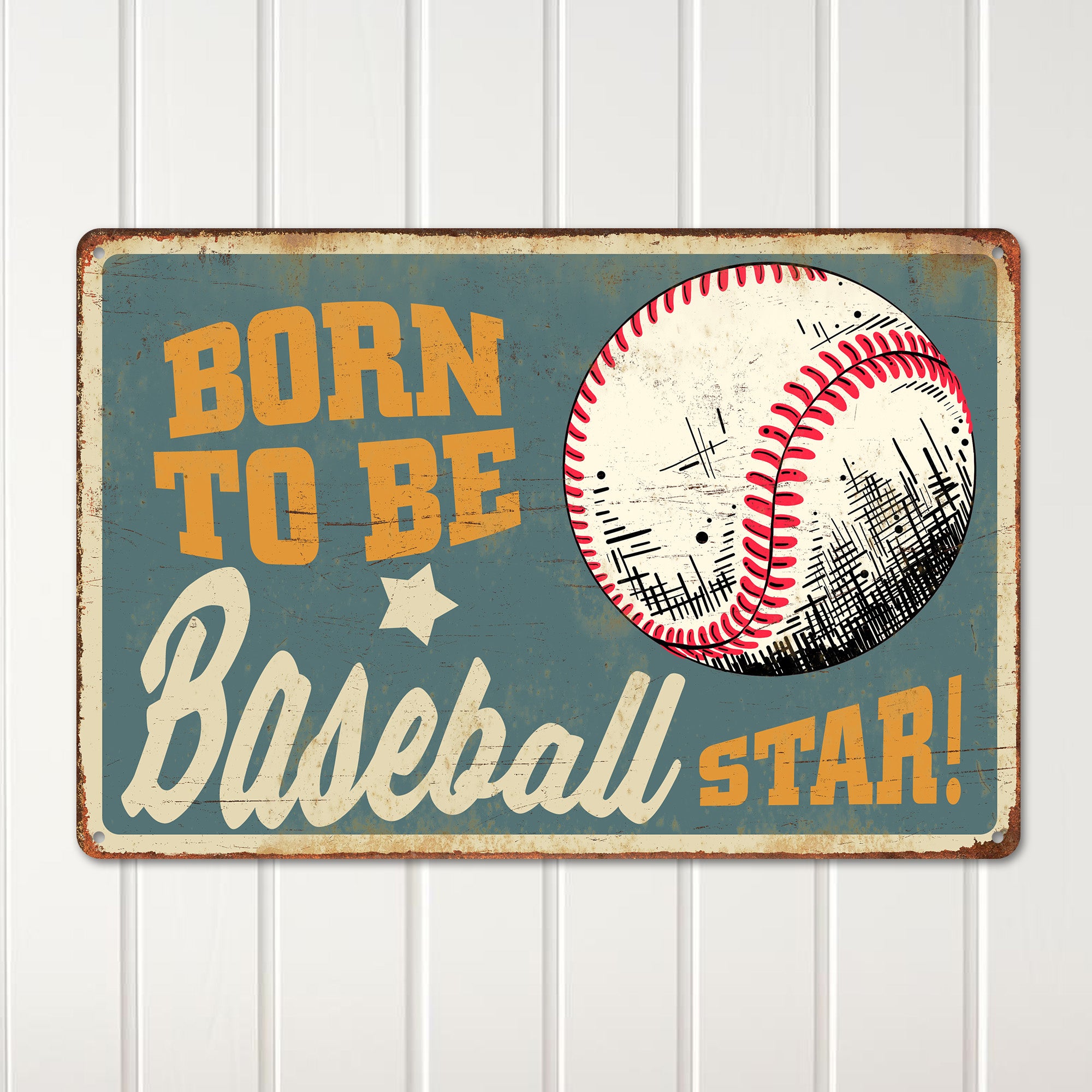 Personalized Vintage-Style Metal Sign for Baseball Fans - "Born to be a Baseball Star!" Perfect Gift for Sports Enthusiasts and Athletes - Image 2