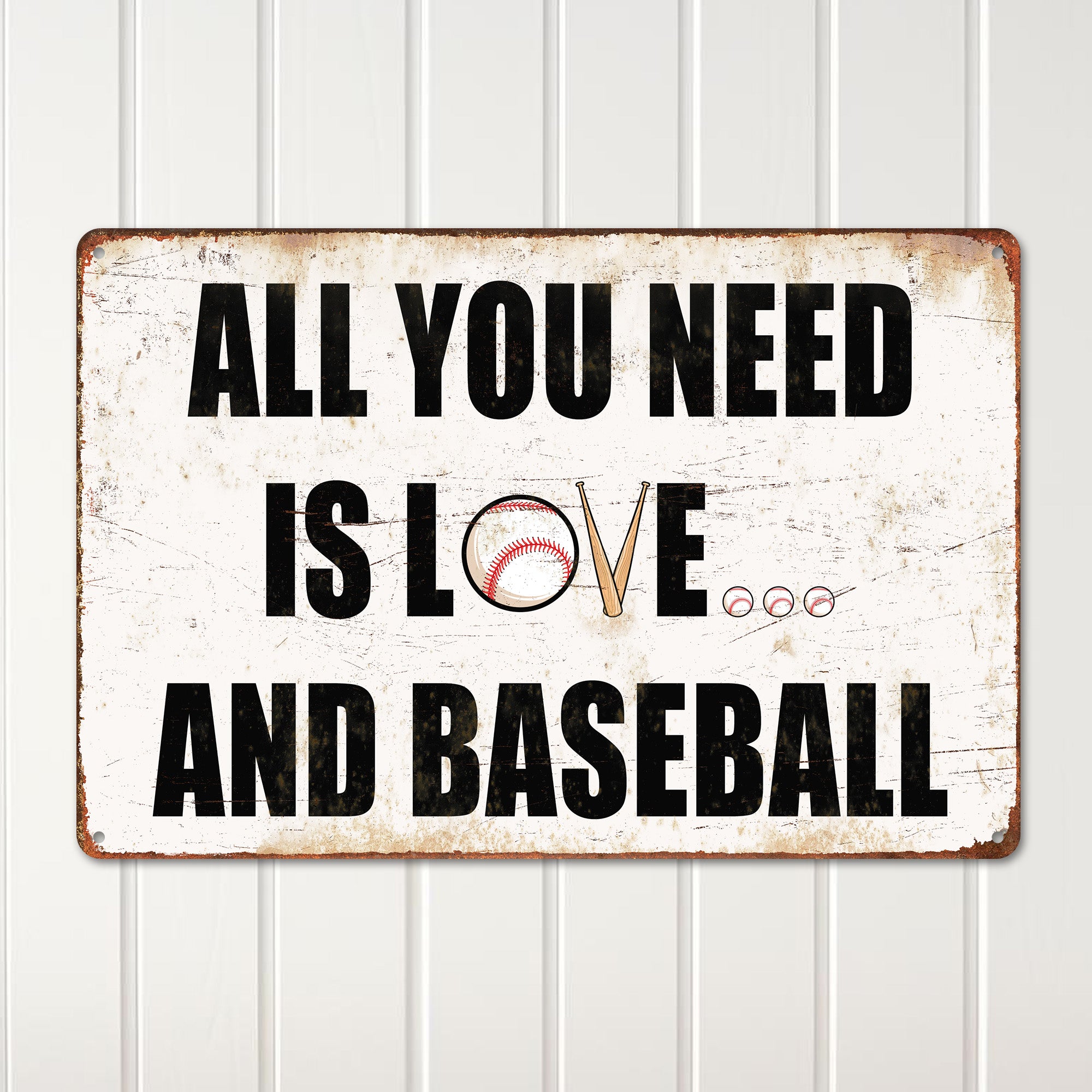 Personalized "All You Need is Love and Baseball" Rustic Metal Sign - Customizable Gift for Baseball Lovers - Image 2