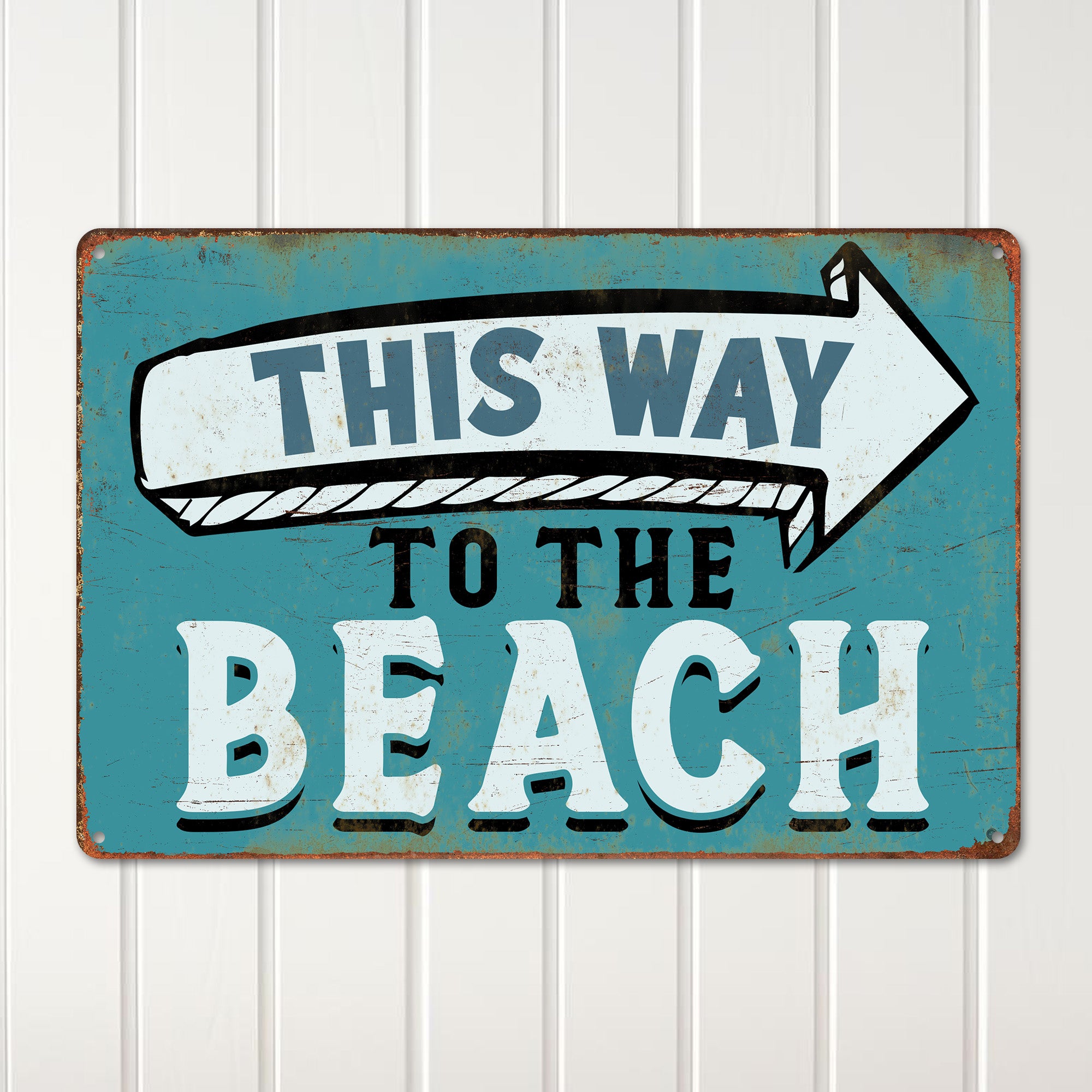 Personalized "This Way to the Beach" Vintage Metal Sign - Rustic Coastal Decor for Beach Lovers and Stylish Home Accents - Image 2