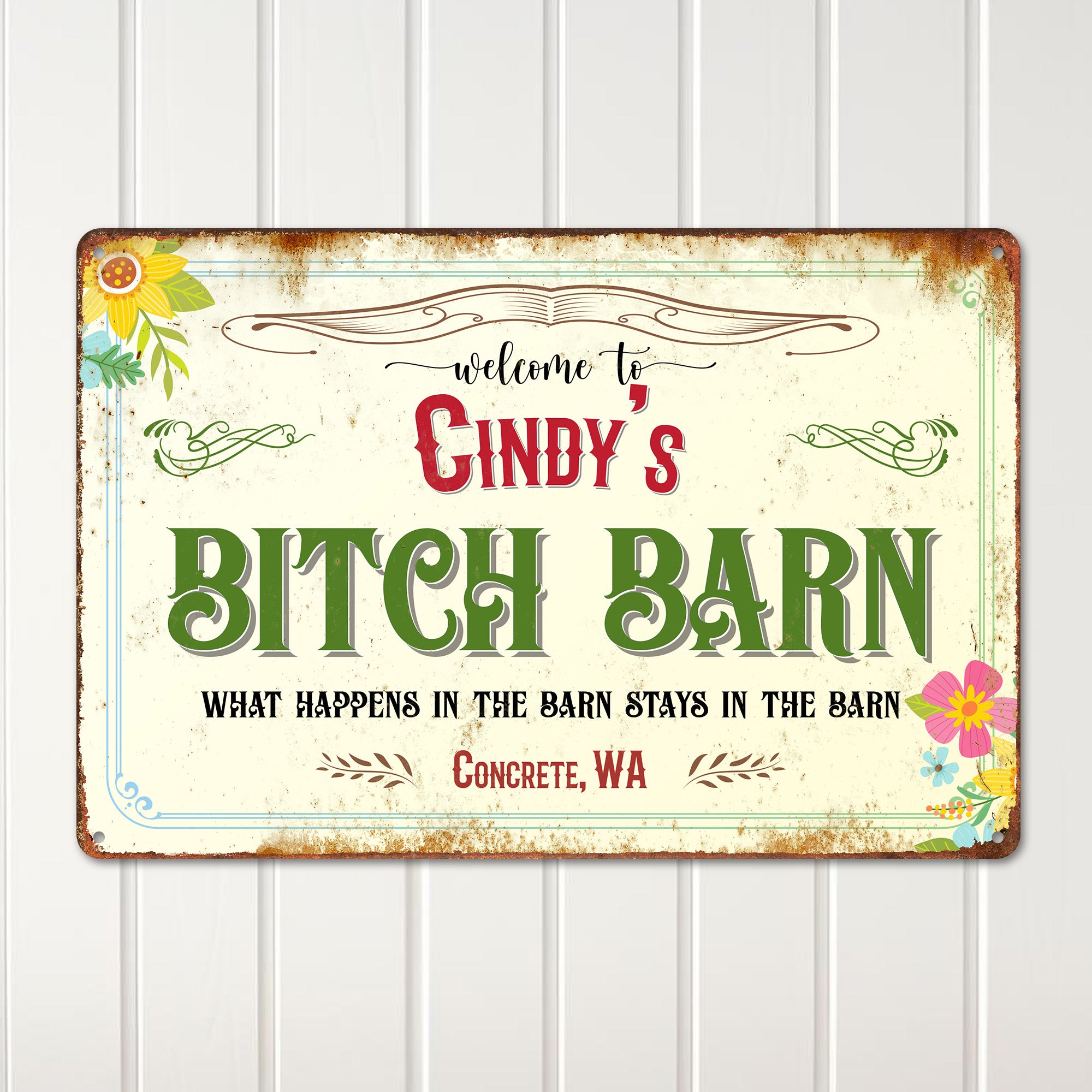 Personalized Rustic Metal Sign - Custom "Bitch Barn" Welcome Plaque for Home Décor & Gifts - Image 2