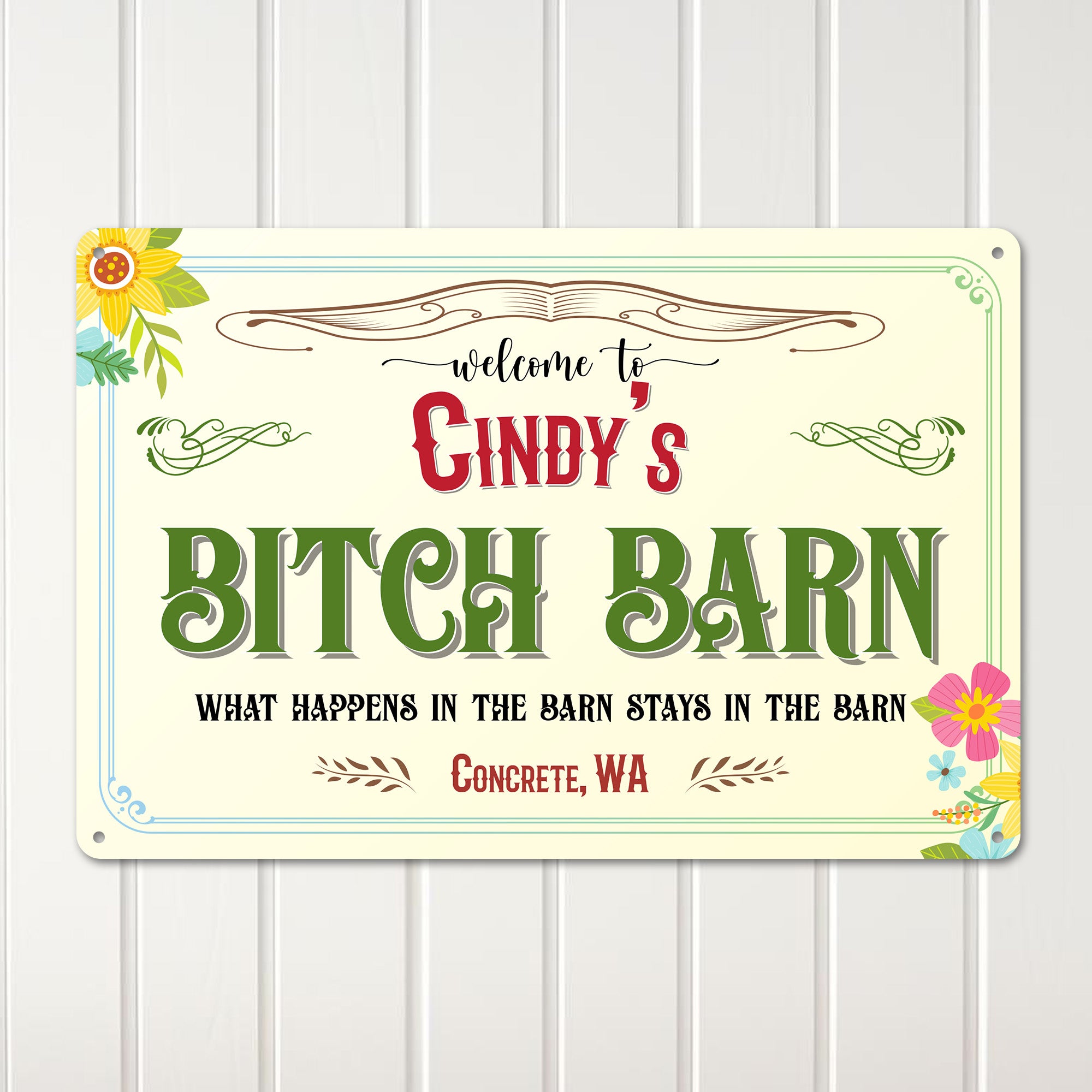 Personalized Rustic Metal Sign - Custom "Bitch Barn" Welcome Plaque for Home Décor & Gifts - Image 3