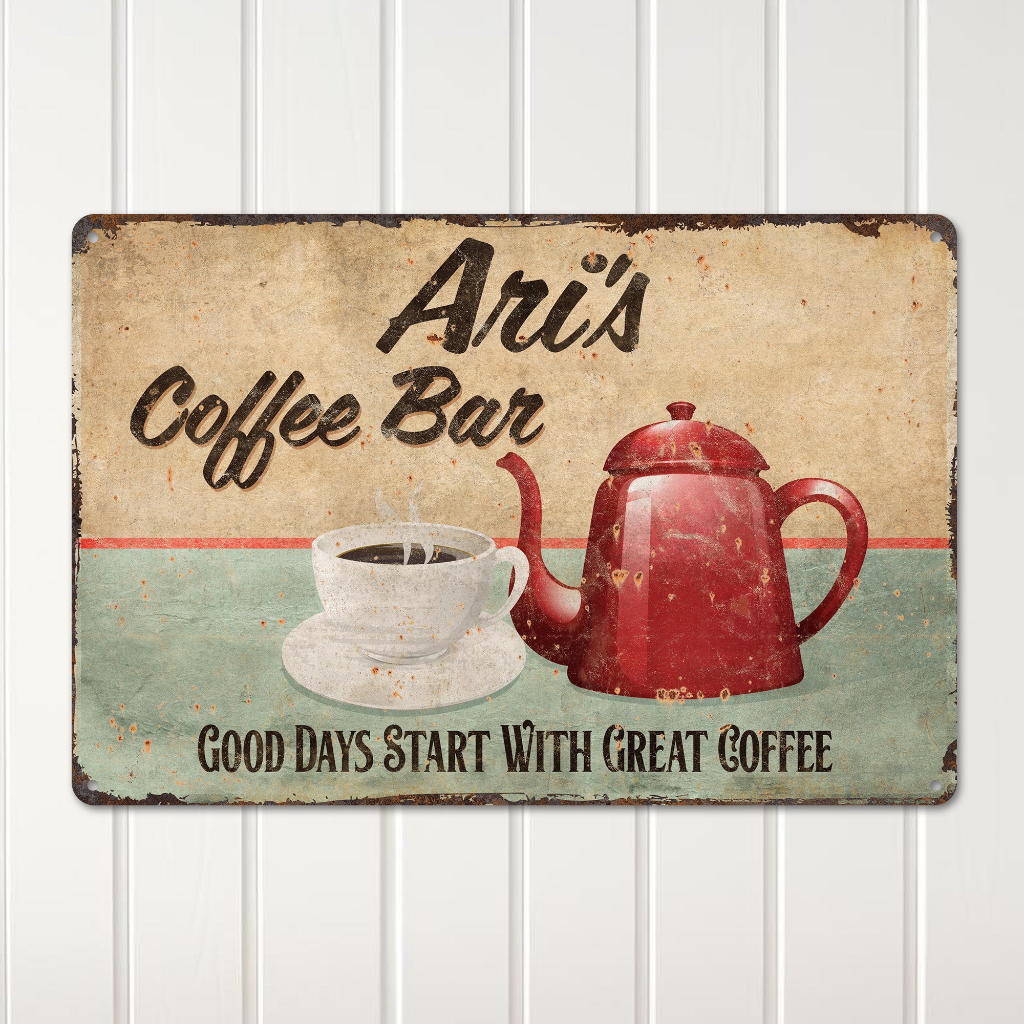 Personalized Vintage Metal Coffee Sign - Ari's Coffee Bar Rustic Decor for Home & Café Enthusiasts - Image 2