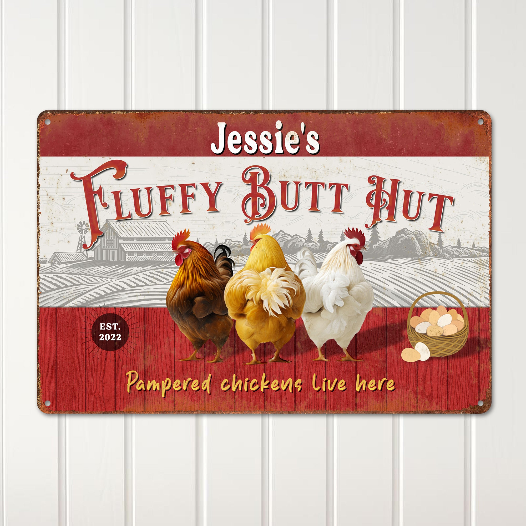 Customizable "Fluffy Butt Hut" Metal Sign - Rustic Chicken Coop Decor, Personalized Farmhouse Gift for Chicken Lovers - Image 2