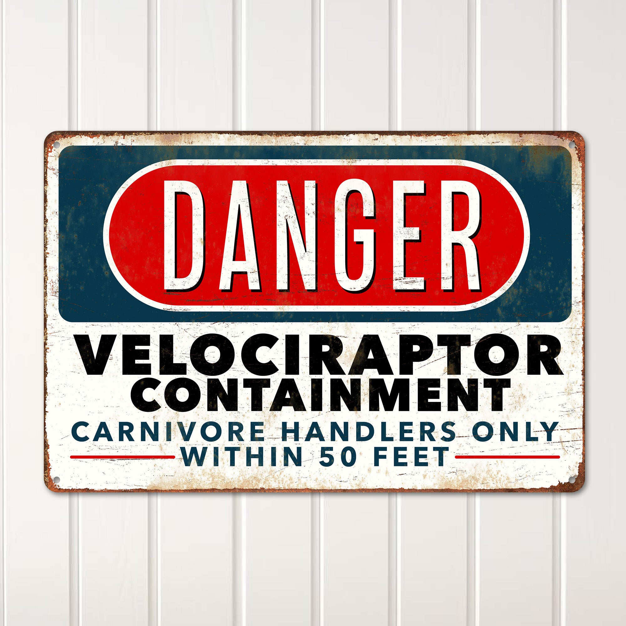 Personalized "Danger: Velociraptor Containment" Metal Sign – Unique Handmade Decor for Dinosaur Enthusiasts - Image 2
