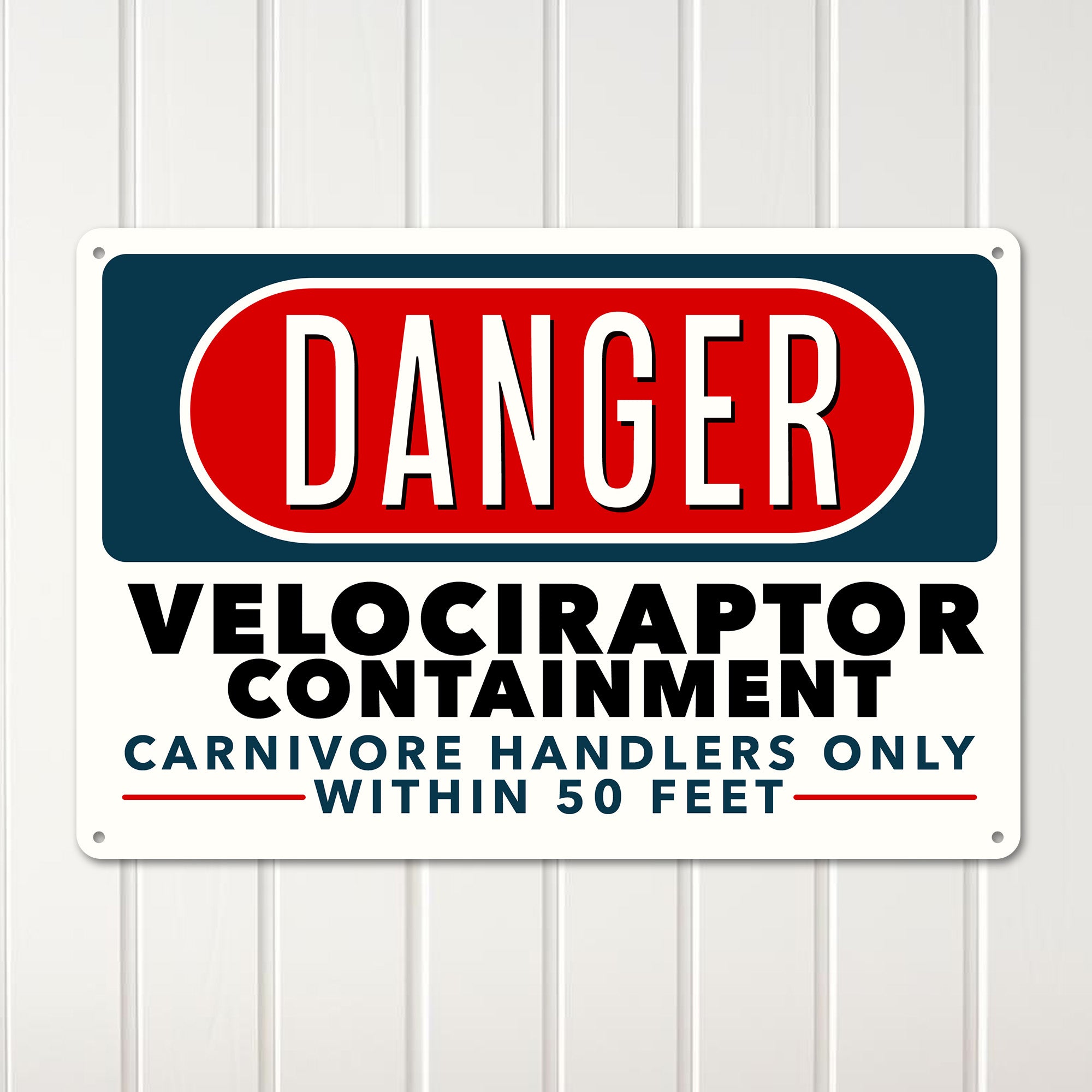 Personalized "Danger: Velociraptor Containment" Metal Sign – Unique Handmade Decor for Dinosaur Enthusiasts - Image 3