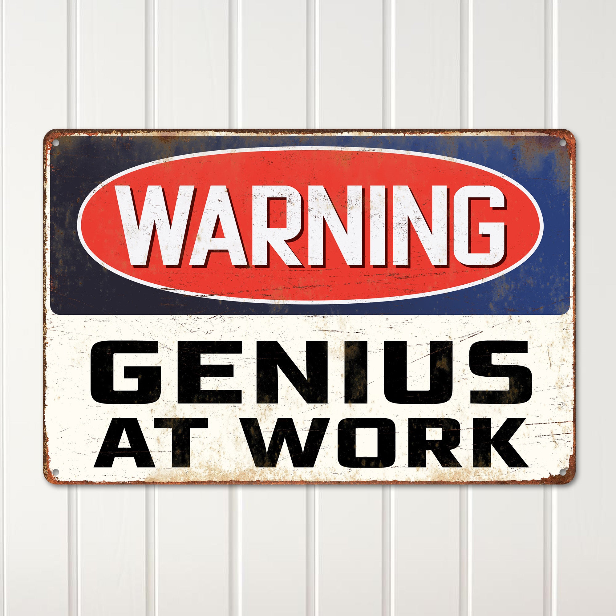 Custom "Genius at Work" Vintage Metal Sign - Personalized Gift for Home or Office Decor | Unique Handmade Metal Wall Art - Image 2