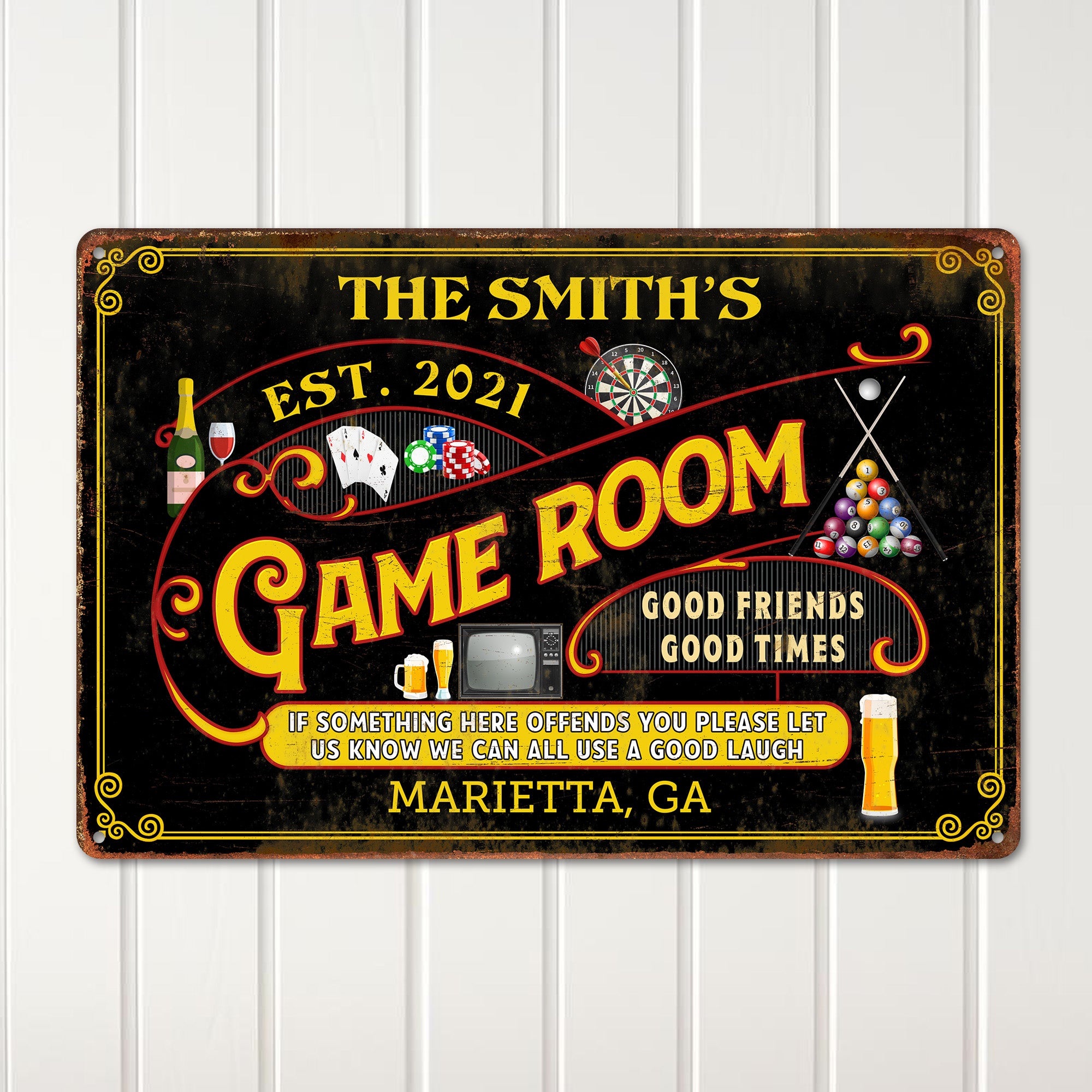 Customizable Game Room Metal Sign - Personalized Family Name Decor for Mancave or Entertainment Space - Image 2