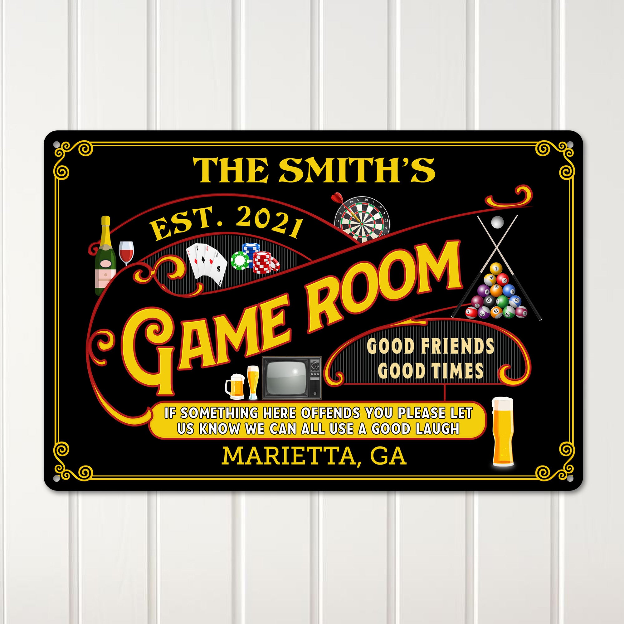 Customizable Game Room Metal Sign - Personalized Family Name Decor for Mancave or Entertainment Space - Image 3