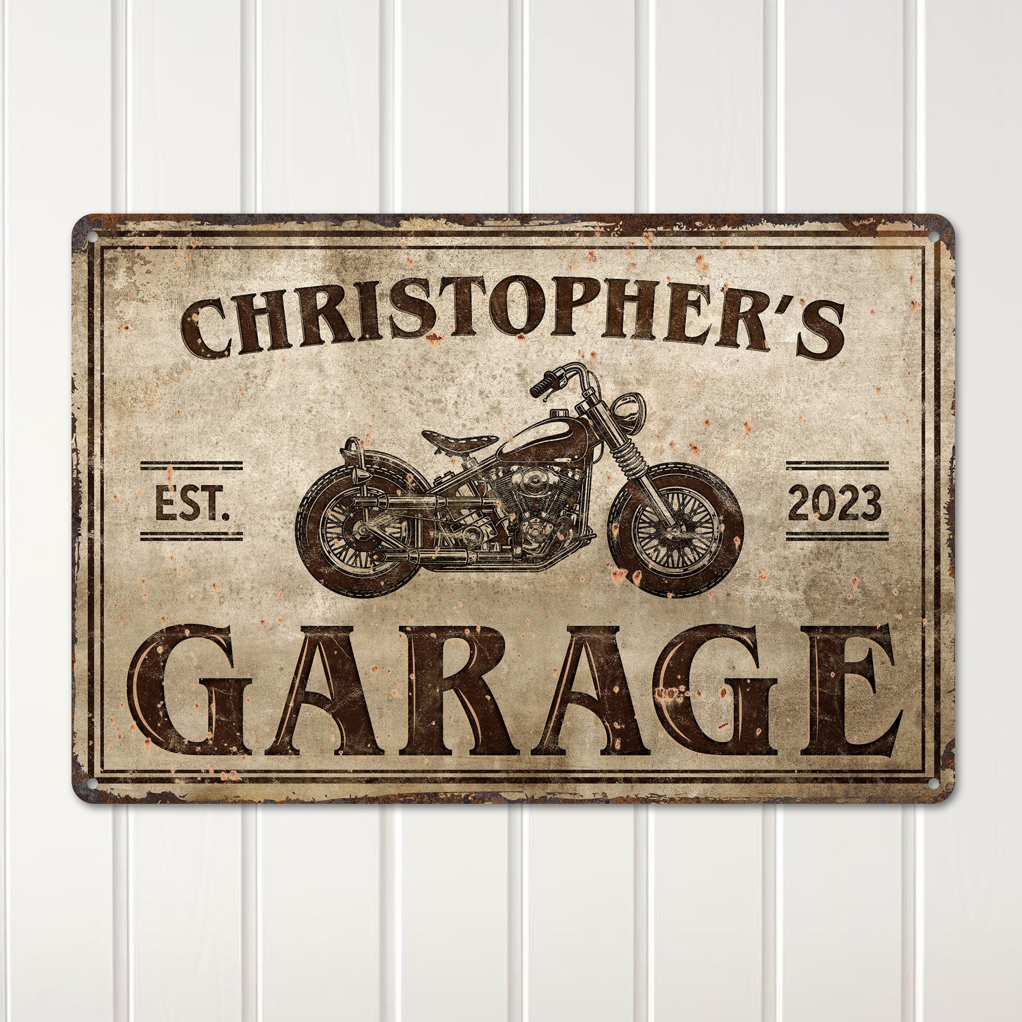 Personalized Vintage Metal Garage Sign with Motorcycle Design, Custom Name & Year, Perfect for Enthusiasts - Image 2