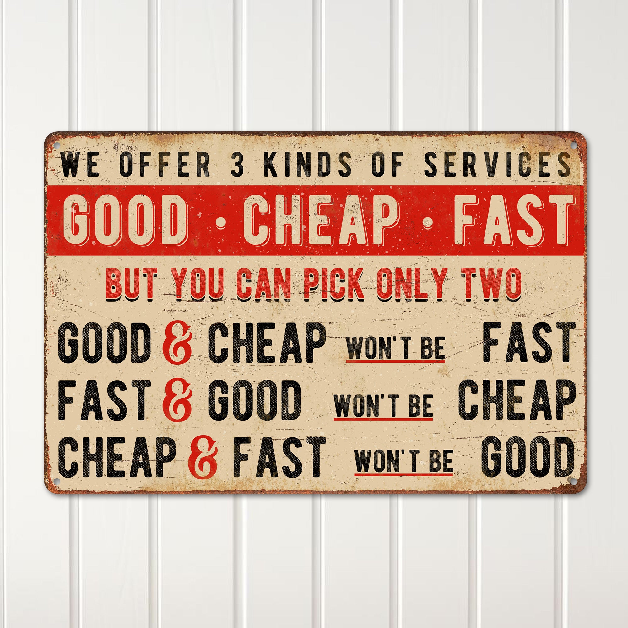 Personalized Vintage-Style Metal Sign - Good, Cheap, Fast Service Choice - Customized Retro Wall Decor for Home or Office - Image 2