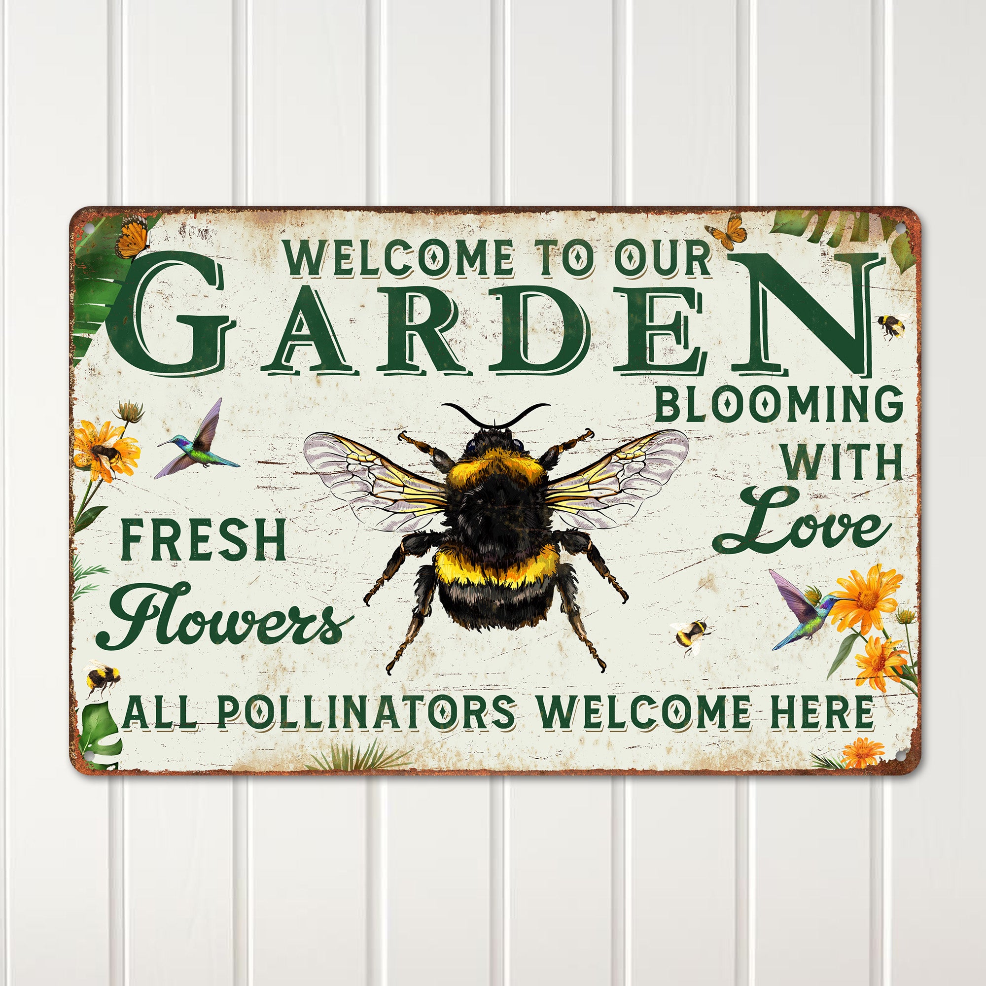 Personalized Garden Welcome Metal Sign - Handmade Vintage Style Decor for Pollinator Lovers - Perfect Gift for Nature Enthusiasts - Image 2