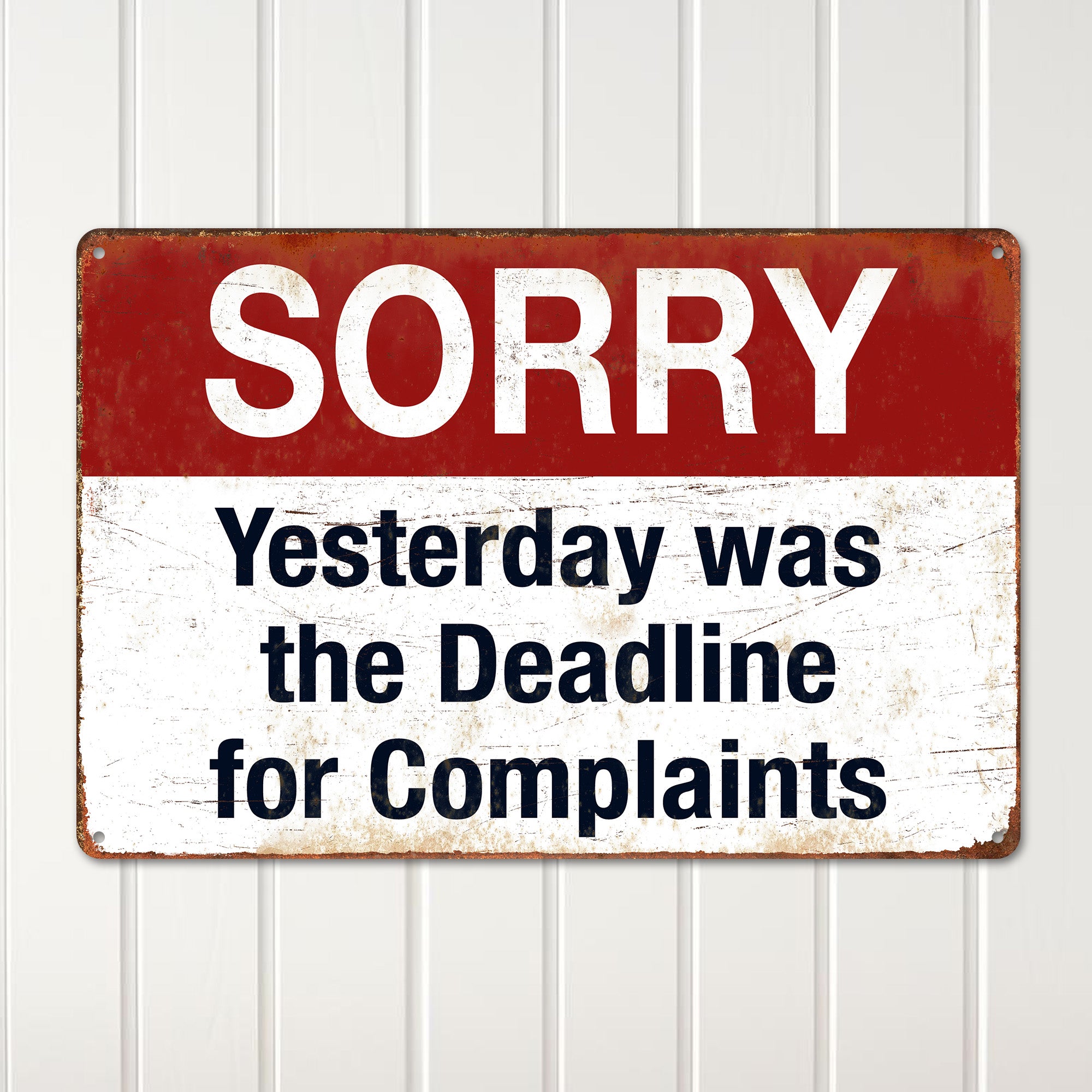 Personalized Vintage-Style "Deadline for Complaints" Metal Sign - Rustic Decor for Home or Office - Image 2