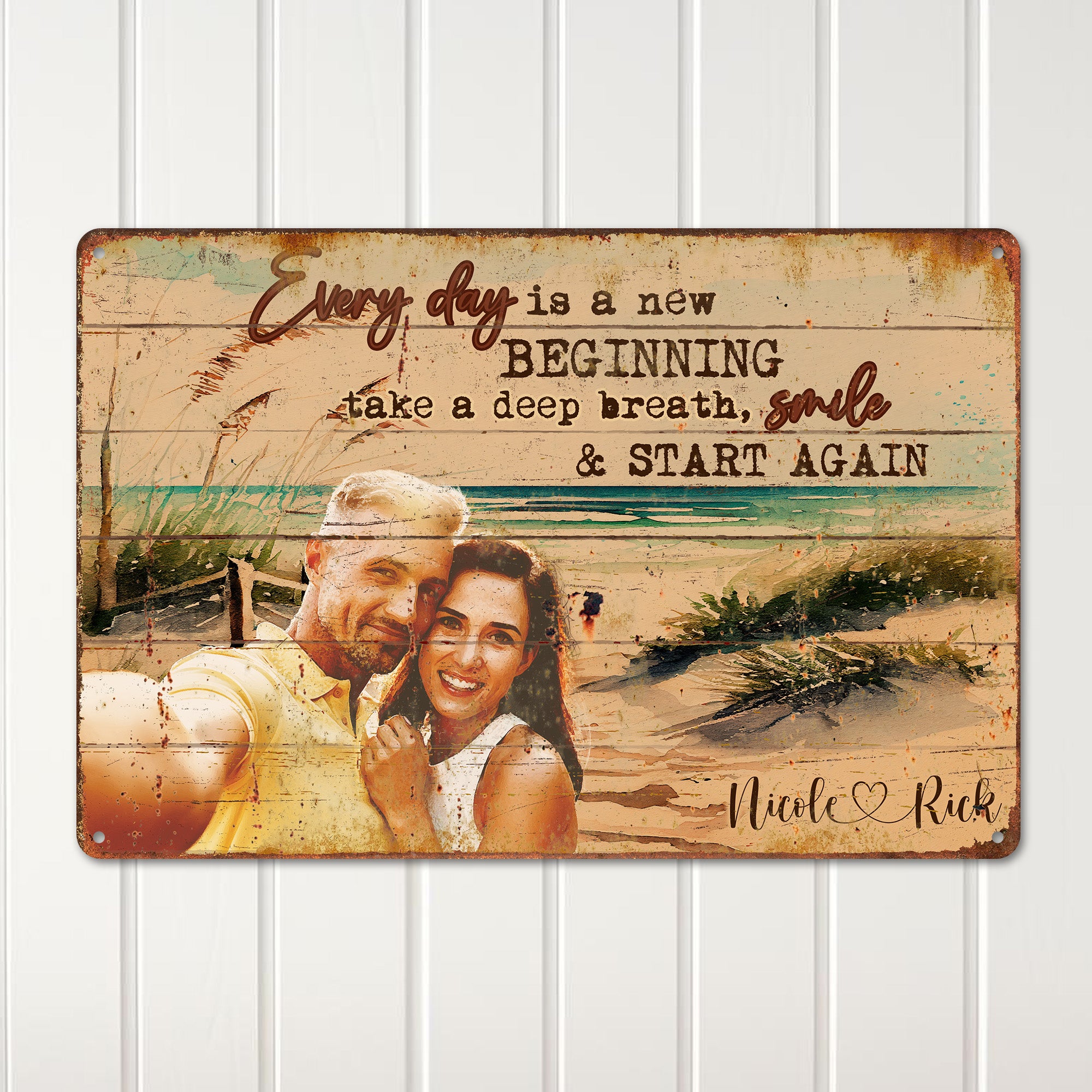 Personalized Rustic Metal Sign - New Beginnings Design with Custom Names - Perfect Gift for Couples, Anniversaries, Home Decor - Image 2