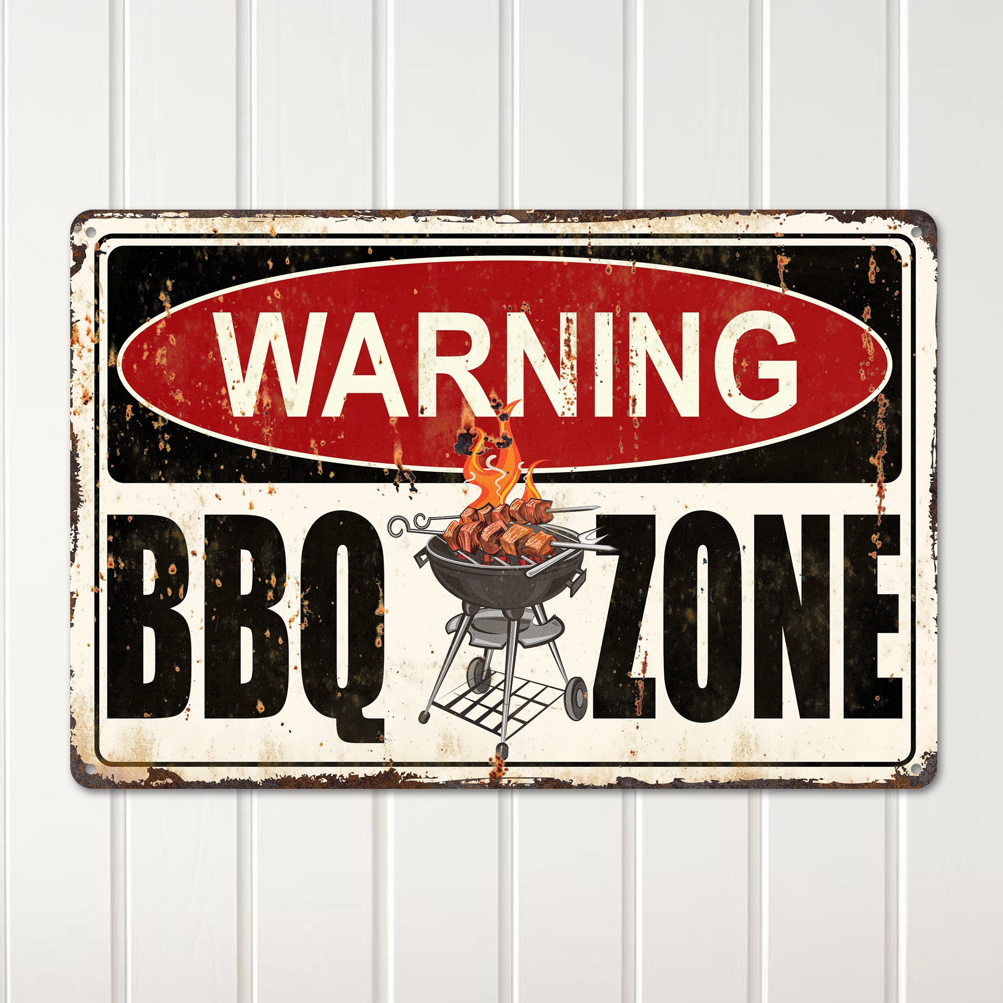 Personalized "Warning BBQ Zone" Metal Sign for Outdoor Grilling Enthusiasts - Customizable Rustic Décor Perfect for Backyard BBQ Lovers - Image 2