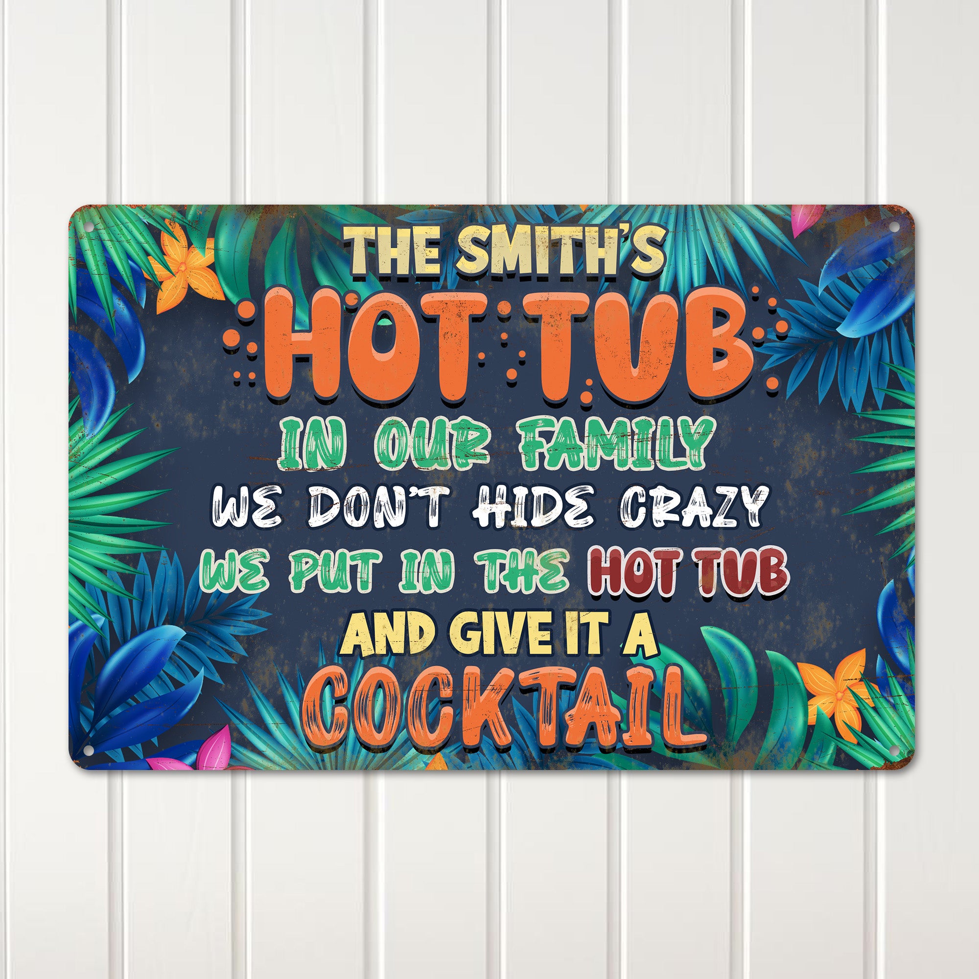 Personalized Tropical Hot Tub Metal Sign - Add a Splash of Fun and Color to Your Oasis With Custom Family Name - Image 2