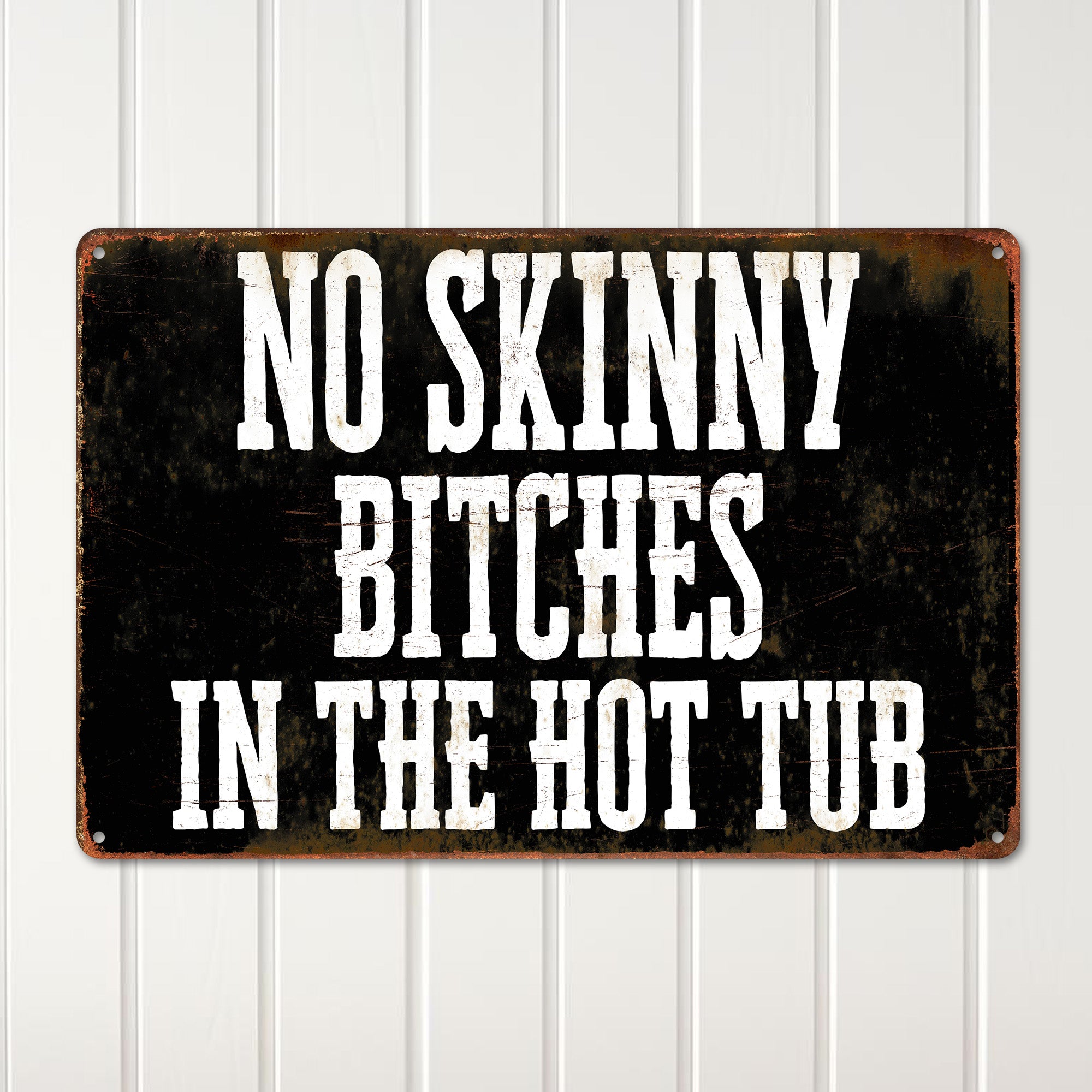 Personalized Vintage-Style Metal Sign - No Skinny Rule - Customizable Hot Tub Decor for Fun Gatherings & Gifting - Image 2
