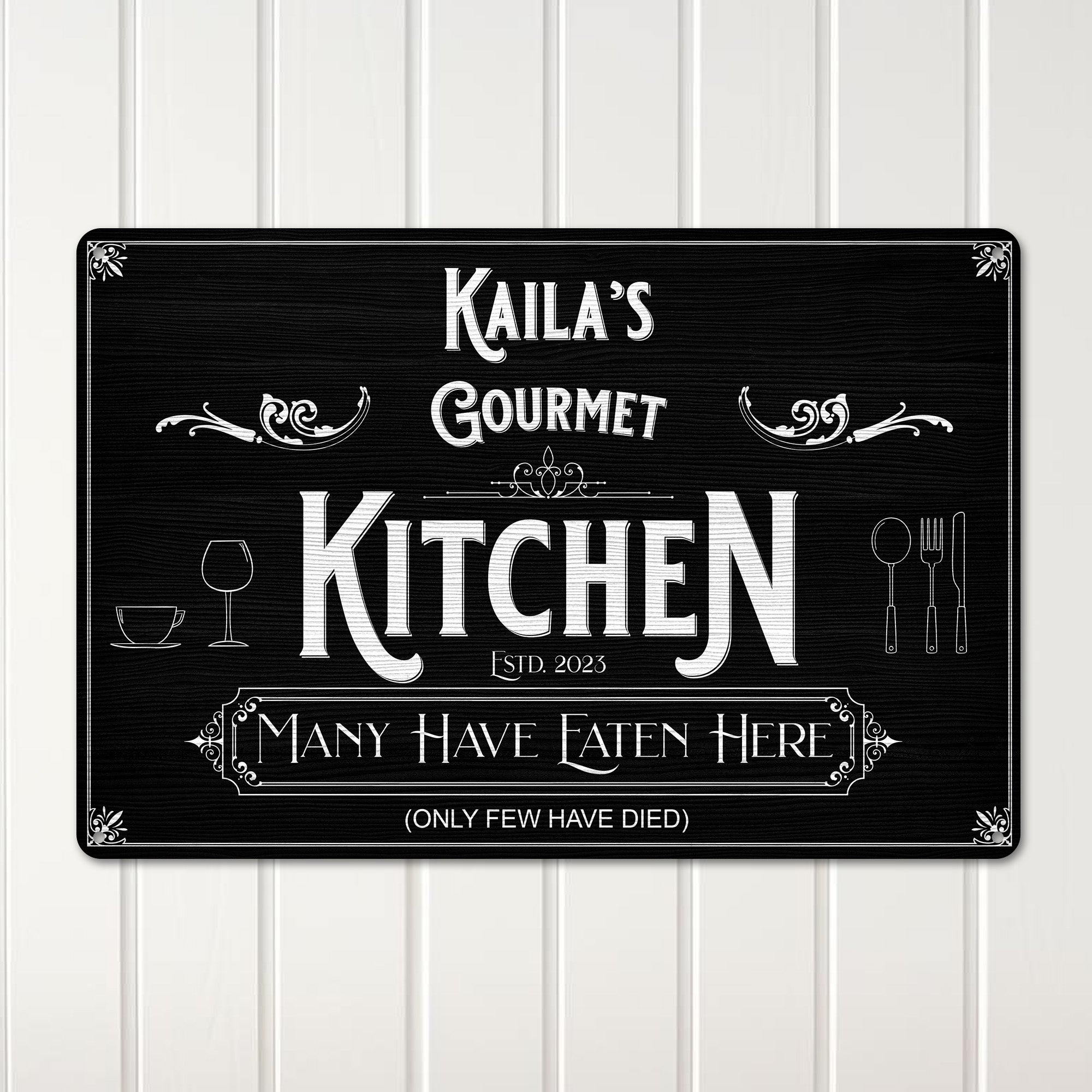 Personalized Gourmet Kitchen Metal Sign – Custom Name & Year, Humorous Wall Décor for Home Chefs - Image 3