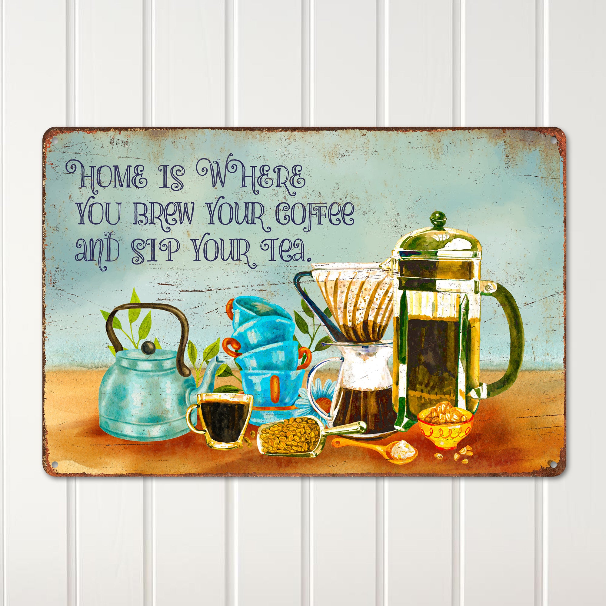 Personalized Handmade Coffee and Tea Lover's Metal Sign - Rustic Kitchen Decor with Customizable Options for Unique Gift-Giving - Image 2