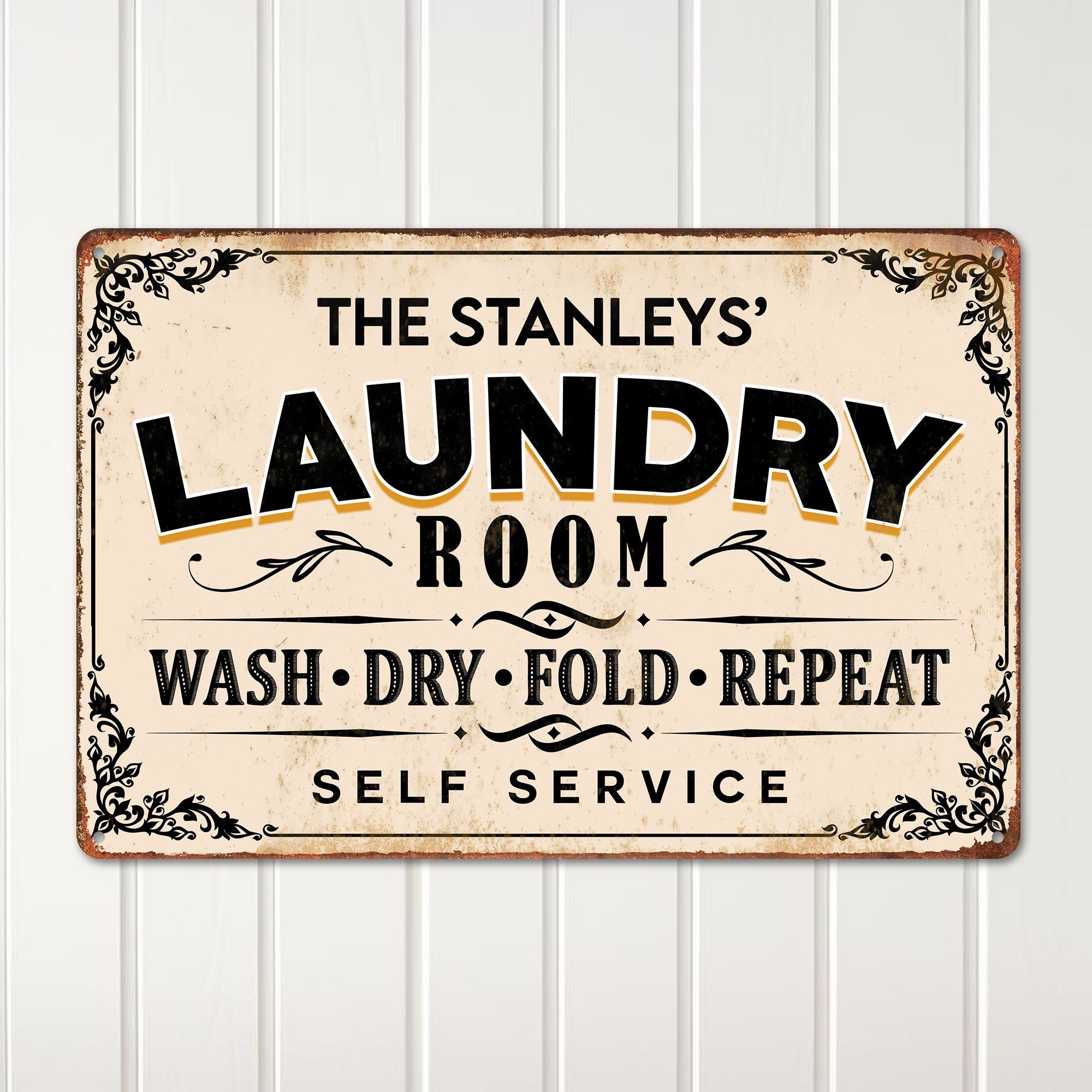 Personalized Vintage Metal Laundry Room Sign with Custom Family Name - Rustic Decor for Home, Perfect Gift for Housewarming and Family Celebrations - Image 2