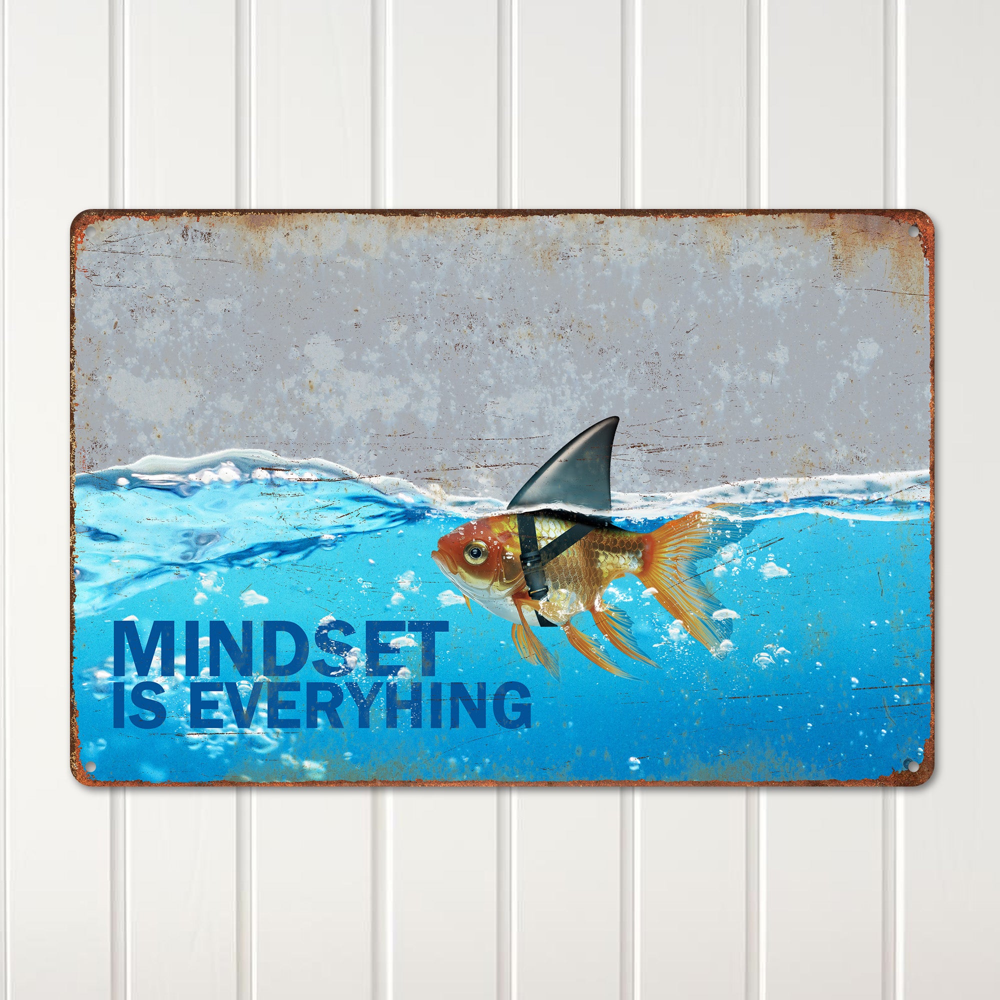 Personalized Metal Sign Decor – Inspirational Fish with Shark Fin Design – Perfect Motivational Gift for Home, Office, or Workshop - Image 2