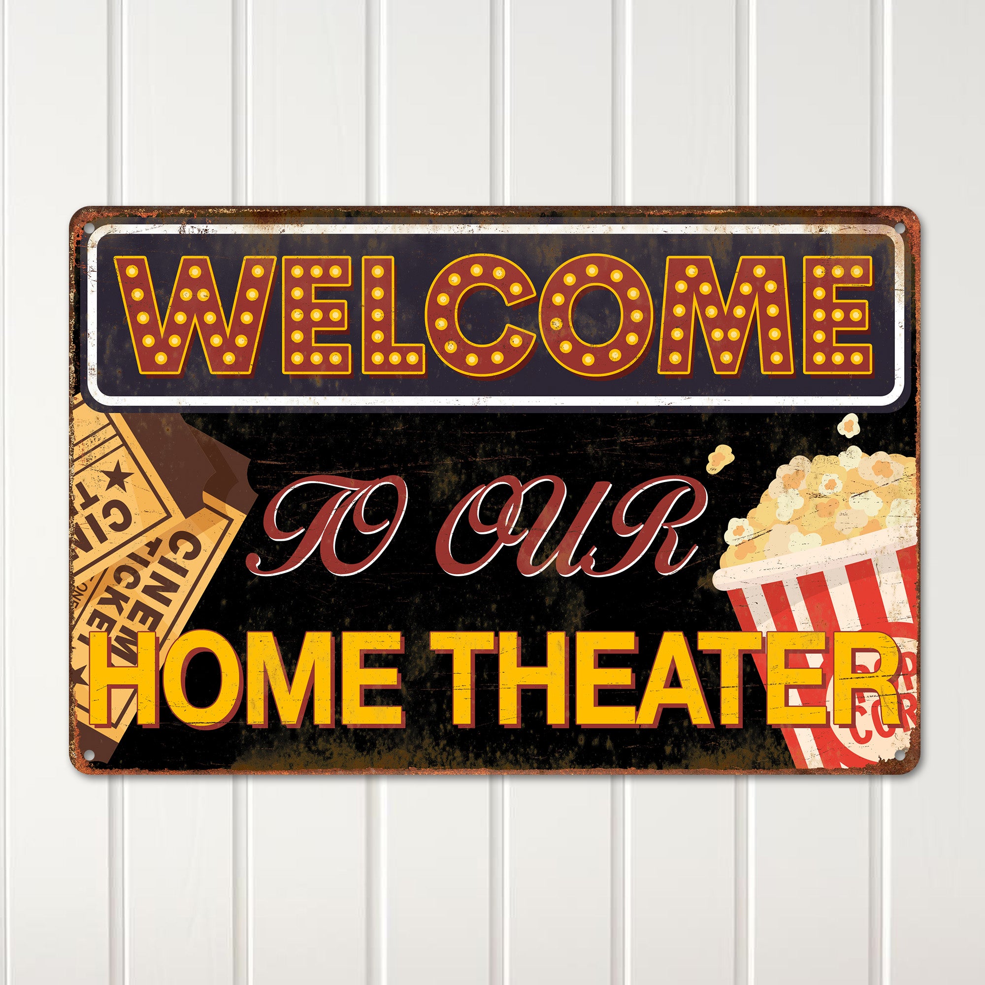Personalized Retro Metal Home Theater Sign - Custom Welcome Wall Décor for Movie Lovers - Image 2