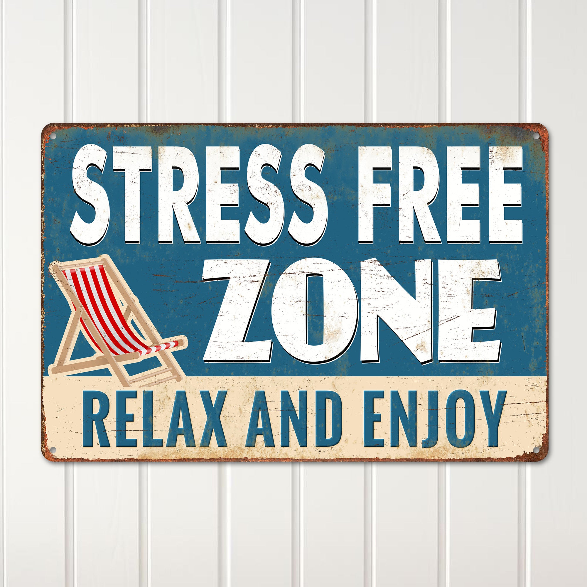 Personalized Vintage Metal Sign - "Stress Free Zone" - Handcrafted Aluminum Plaque, Perfect Relaxation Gift for Home Decor - Image 2