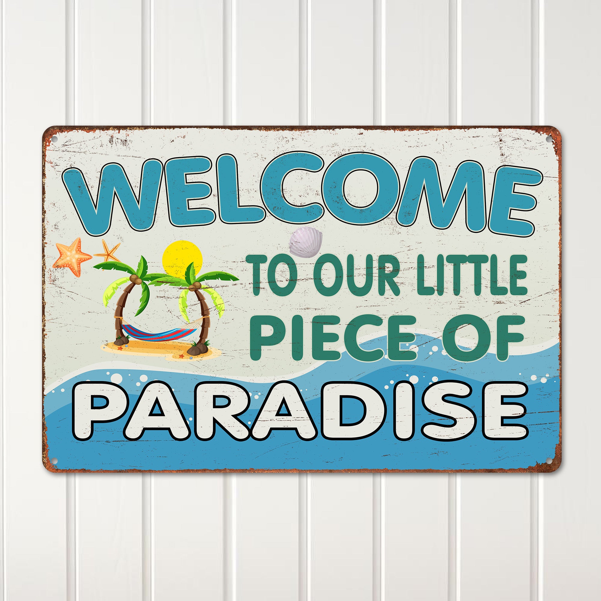 Personalized "Welcome to Our Little Piece of Paradise" Metal Sign – Custom Beach Decor for Home, Patio, or Gift - Image 2