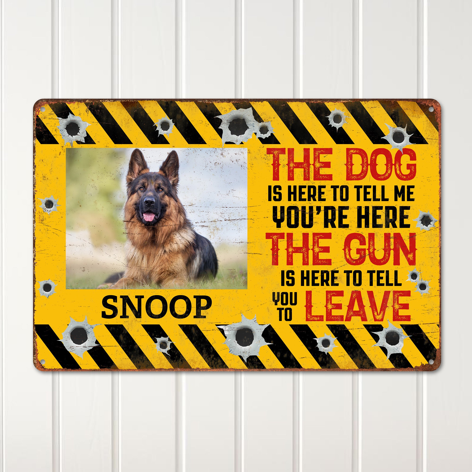 Personalized Dog and Gun Warning Metal Sign – Customizable with Your Pet's Name – Perfect Gift for Pet Owners and Security Enthusiasts - Image 2