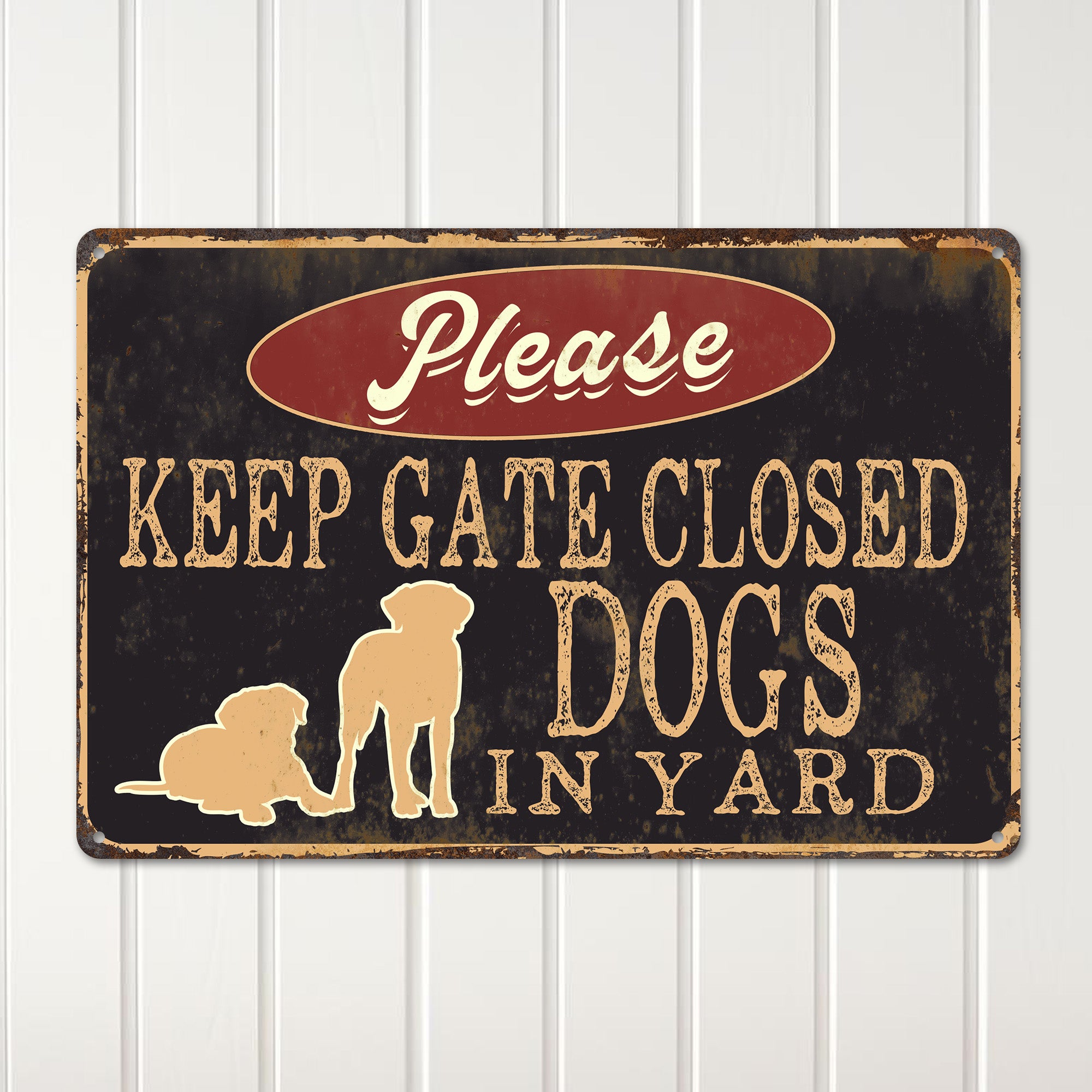Personalized Rustic Metal Sign - "Please Keep Gate Closed" with Dog Silhouettes - Custom Yard Decor for Pet Lovers - Image 2