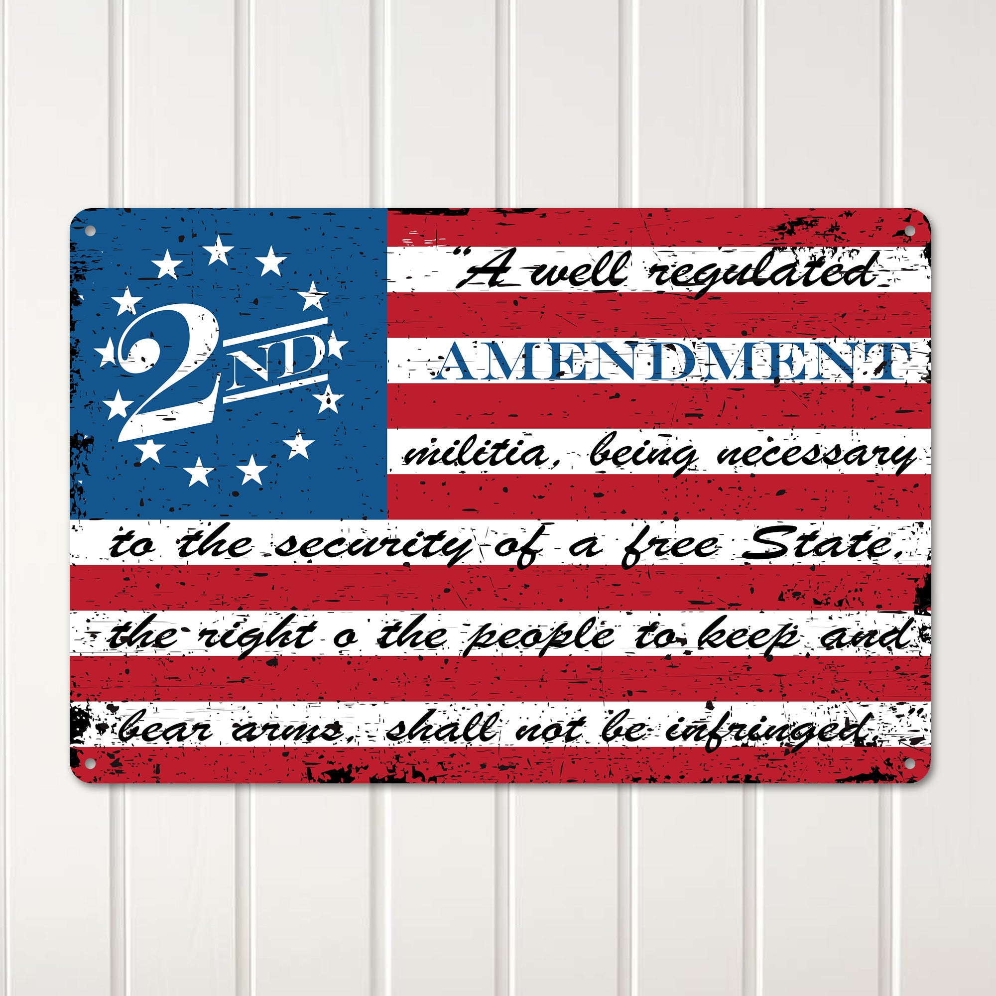 Personalized Rustic 2nd Amendment Metal Sign - Premium Quality, Customizable American Flag Design for Unique Gift Giving - Image 2