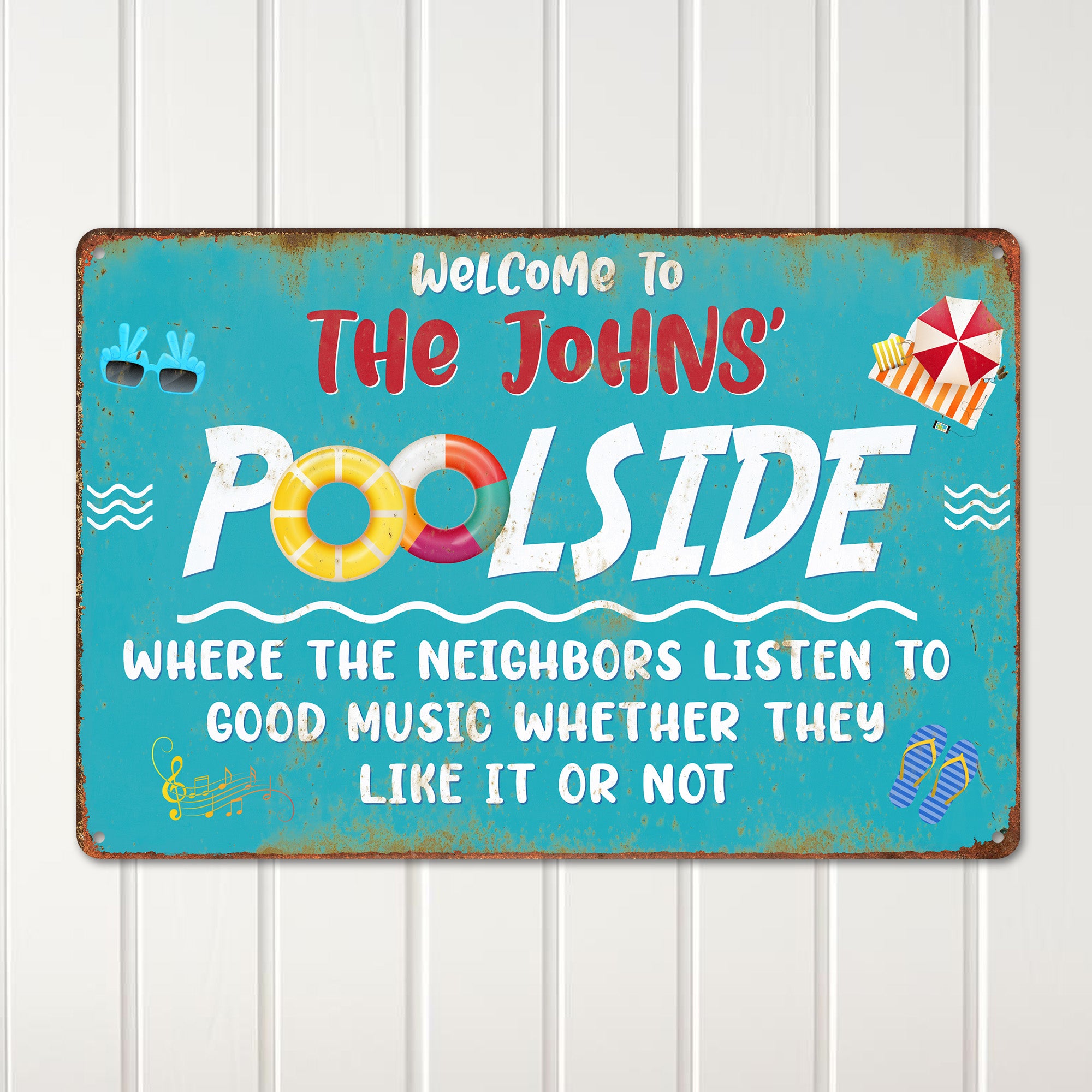 Personalized Poolside Metal Sign – Custom Family Name Plaque for Outdoor Fun & Music Lovers - Image 2