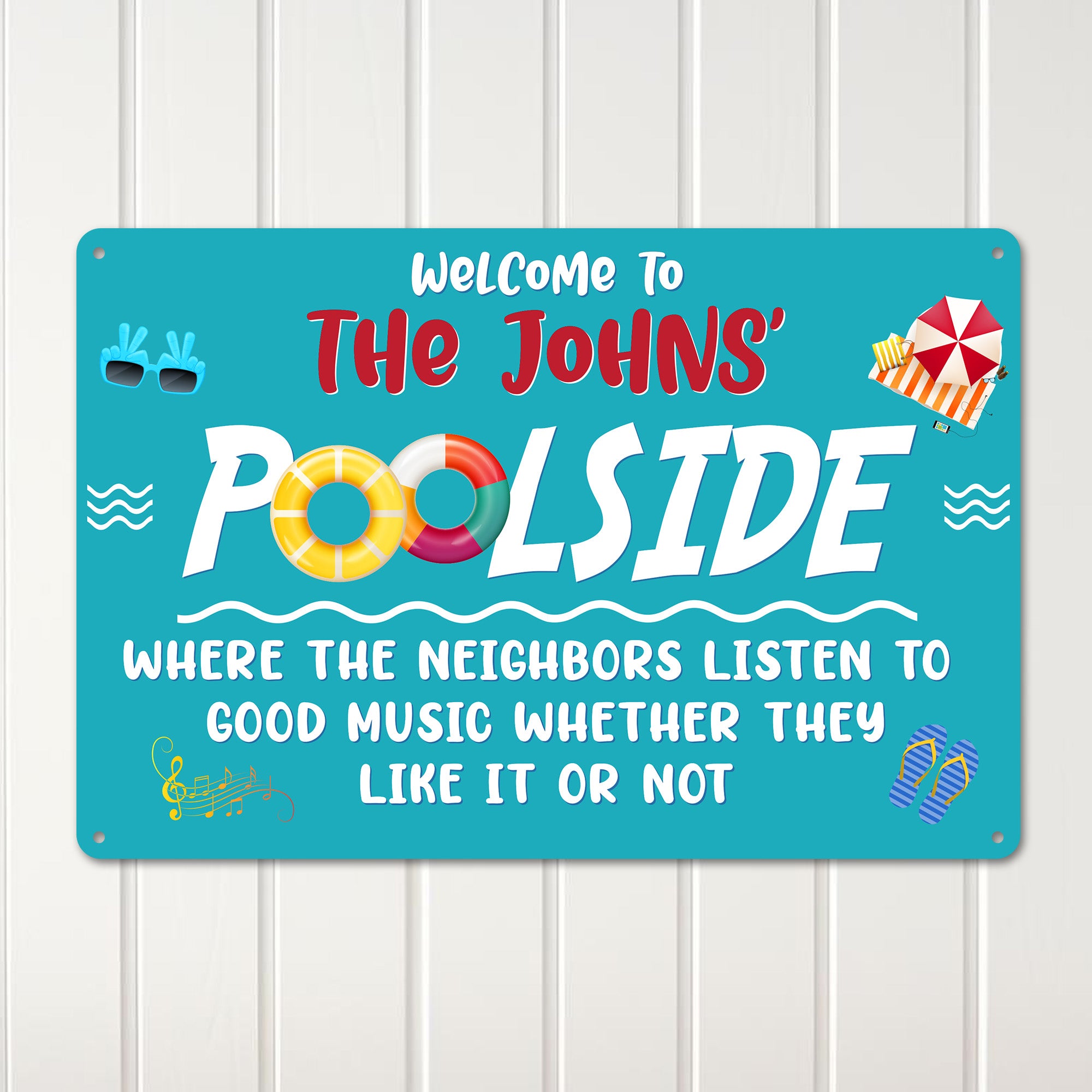 Personalized Poolside Metal Sign – Custom Family Name Plaque for Outdoor Fun & Music Lovers - Image 3