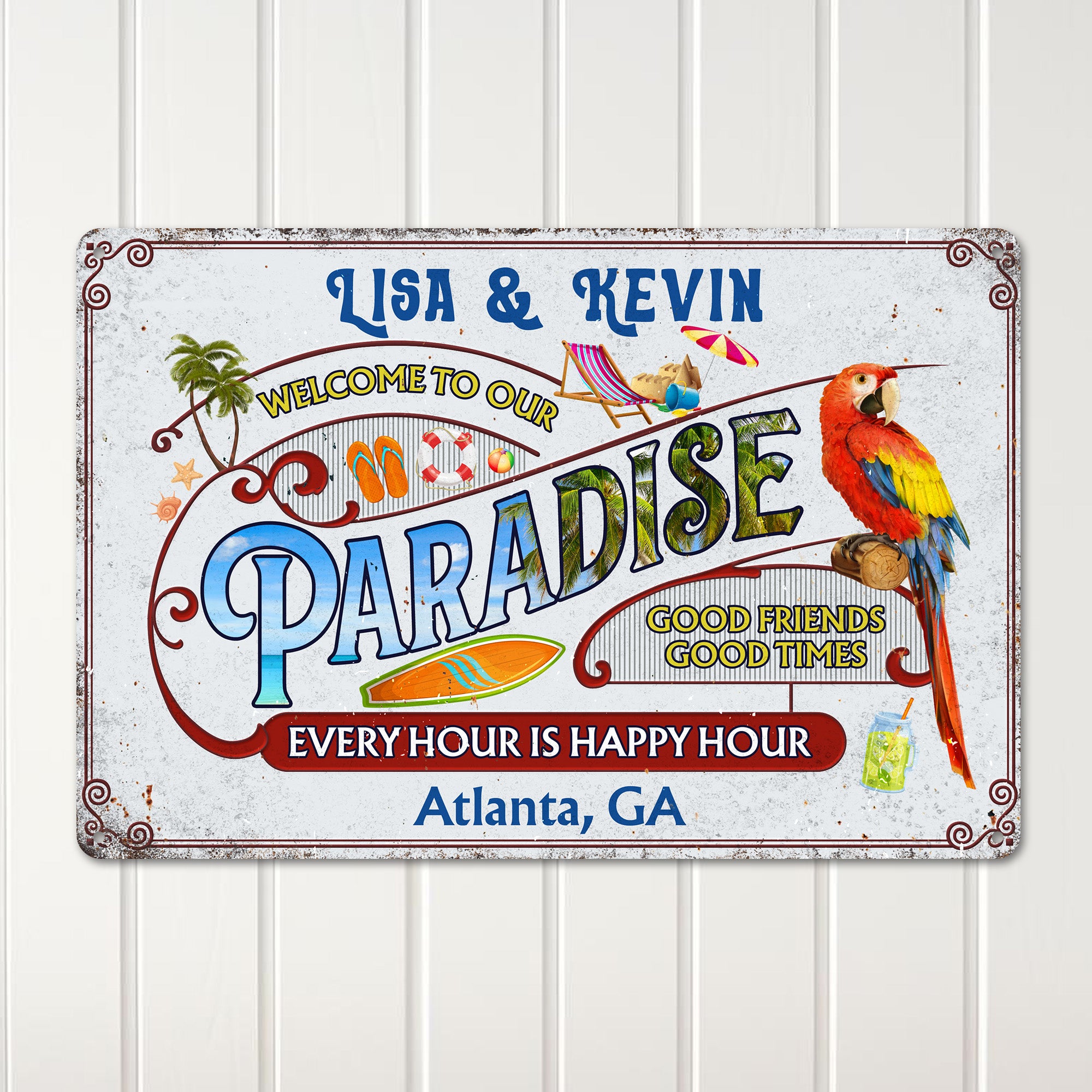 Personalized "Welcome to Paradise" Metal Sign - Customizable Tropical Decor for Home and Bar in Atlanta, GA - Image 2