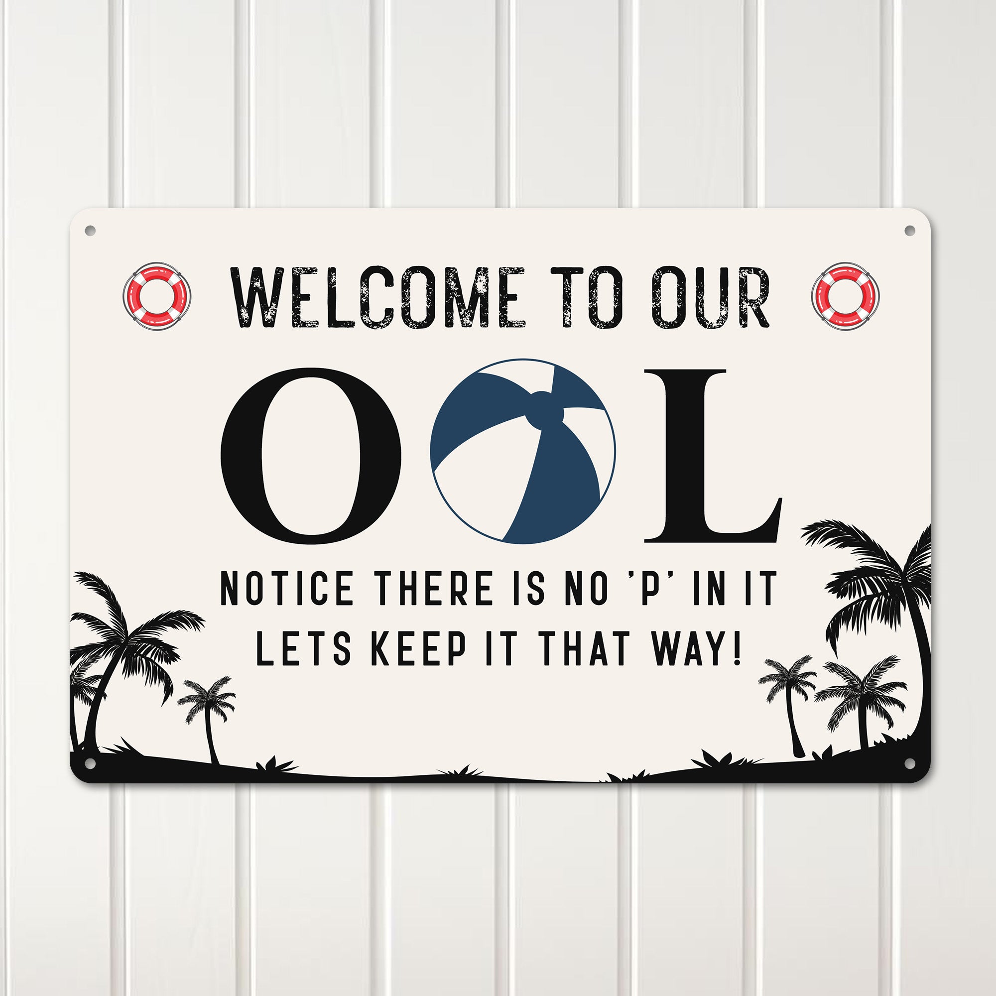Personalized Poolside Metal Sign - Rustic Welcome Sign with Humorous Message, Customizable for Your Home or Gift Needs - Image 3