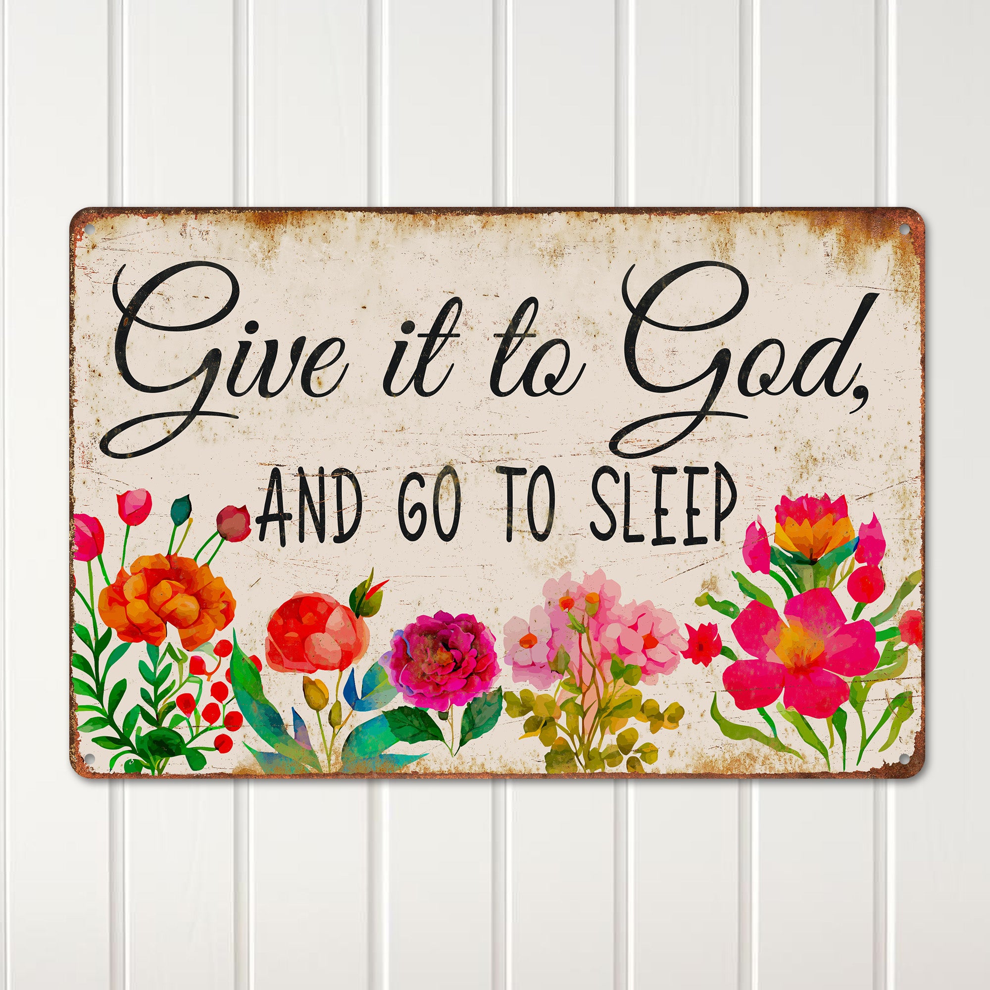 Elegant Personalized Metal Wall Sign - "Give it to God" Inspirational Floral Decor for Home, Office, or Gift - Image 2