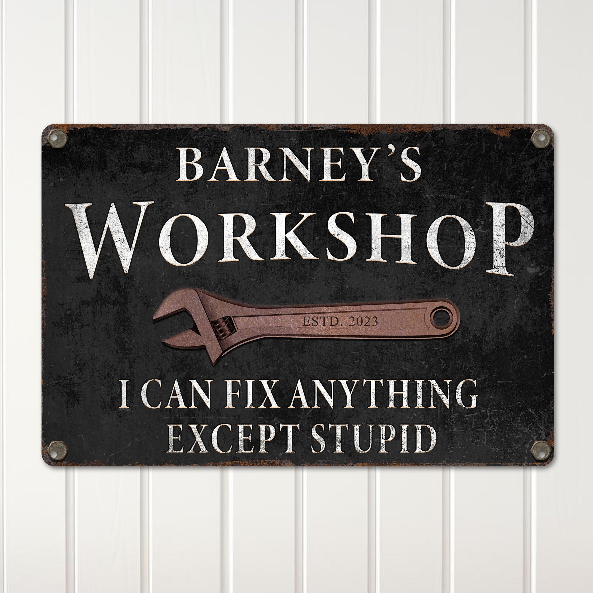 Personalized Metal Workshop Sign - Rustic Humor Decor for Garage, Man Cave, or Workshop - Customizable Year and Name - Image 2